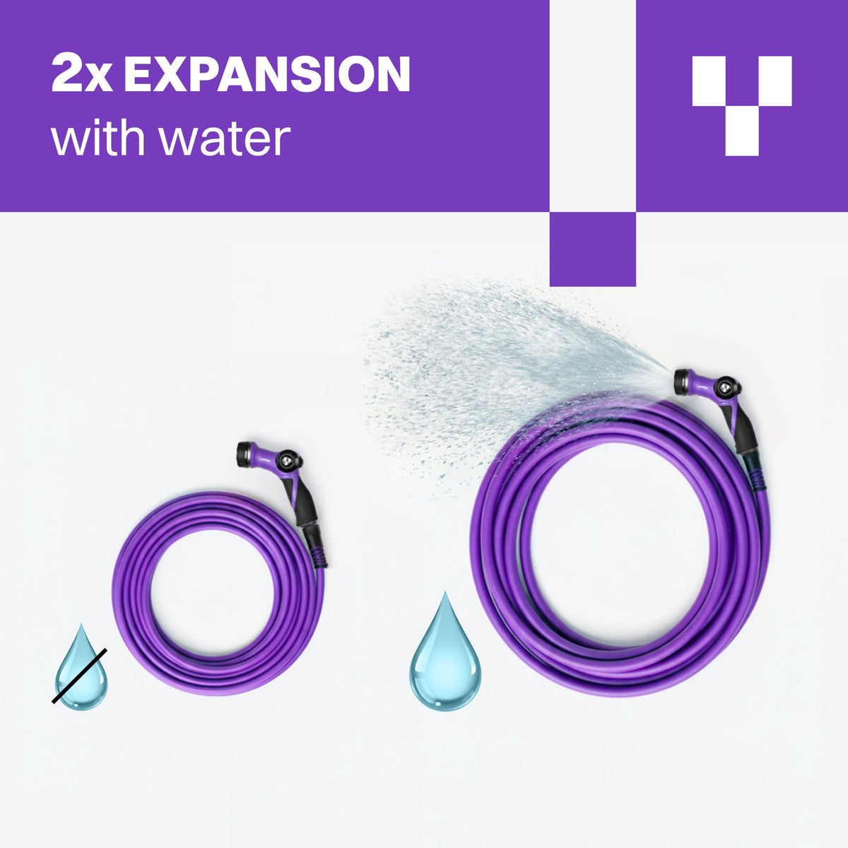 YUNIGO RELAX 50ft Expandable Purple Garden Hose – Lightweight No-Kink Design with Durable Aluminum Couplings, Spray Nozzle & Hose Mender for Home & Garden Watering