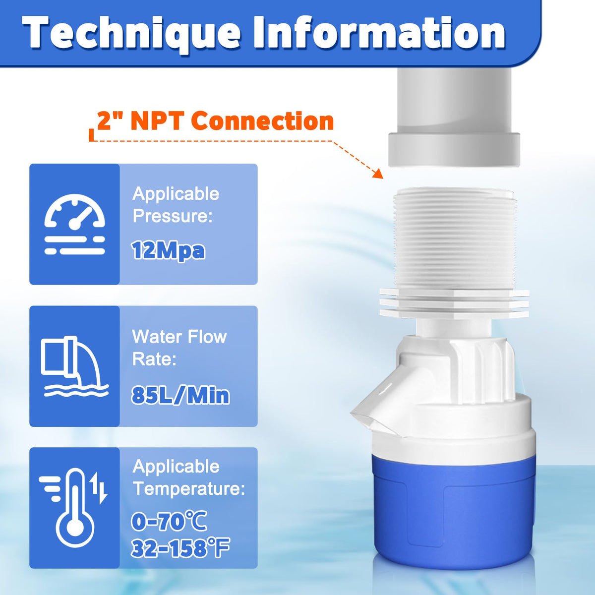 2" Npt Top Inlet Water Float Valve, 2 Inch Big Flow Automatic Water Level Control Float Valve for Water Tank, Water Troughs, Pond, Pool, Livestock, Aquariums (2" Top Inlet)