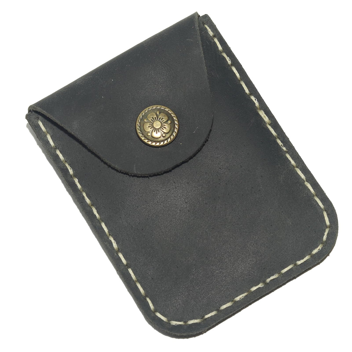 JingRongDa Handmade Men's Slim Genuine Leather Card Holder with Secure Closure Design Front Pocket Design Card Case for Everyday Carry (Black)
