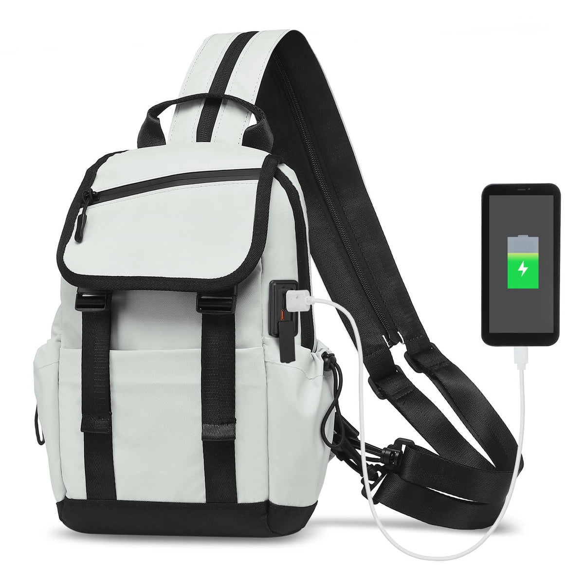 SUIKIHUM Small Backpack for Women Men, Convertible Crossbody Bags with USB Charge Port, Lightweight Casual Sling Shoulder for Outdoor Travel (Beige)