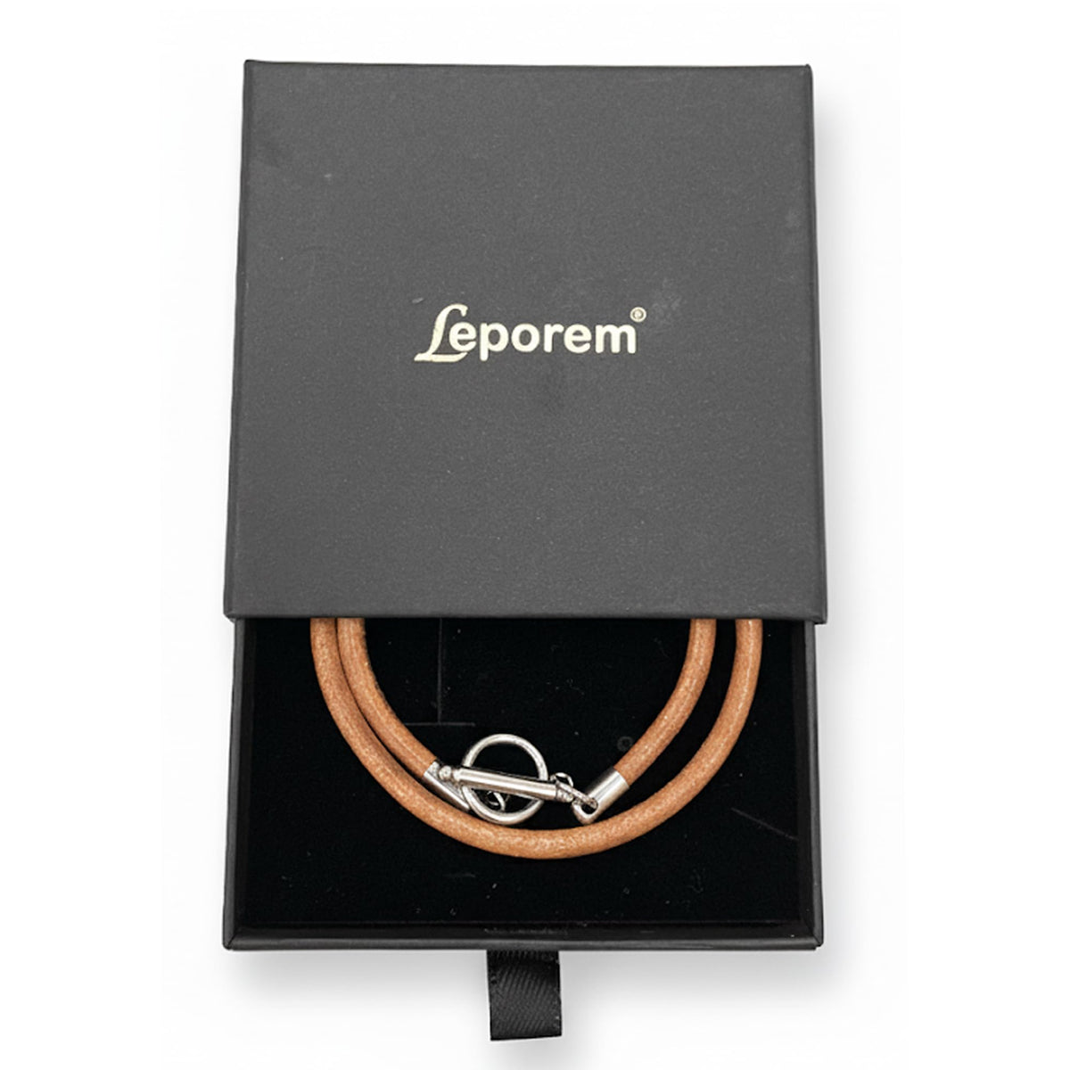 Leporem Leather Cord Necklace, 4mm Cowhide with Stainless Steel Toggle Bar Closure, Minimal Unisex Necklace for Charms & Pendants (Brown, 14 inch)