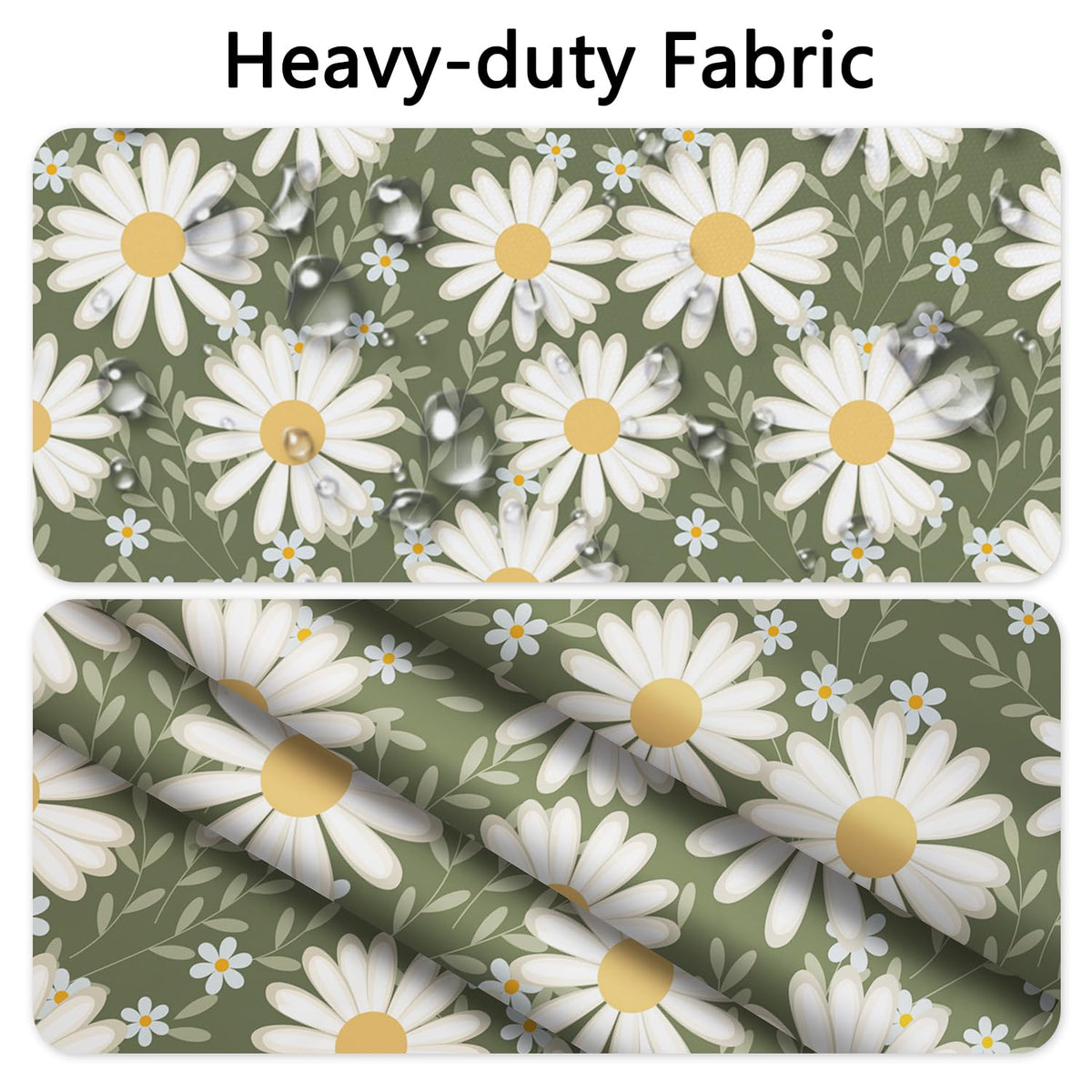 NAEMBCU No Hooks Daisy Shower Curtain with Snap in Liner, Green & White Daisy Floral Shower Curtains for Bathroom, Waterproof Cloth Fabric with See Through Mesh Top Window, 71x74 Inch