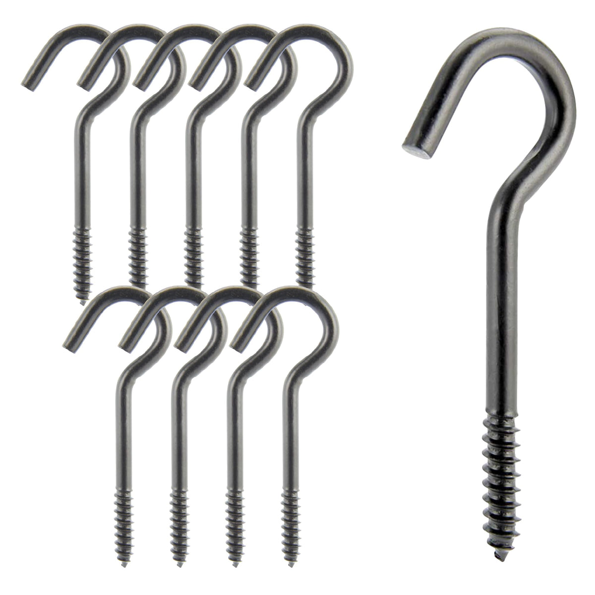 Wright Products Ceiling Hook, 10-Pack, 5 inch x .38 inch, Heavy-Duty, Weather Resistant for Indoor or Outdoor Use, for Hanging Plants, Lights, and Decorations - Matte Black