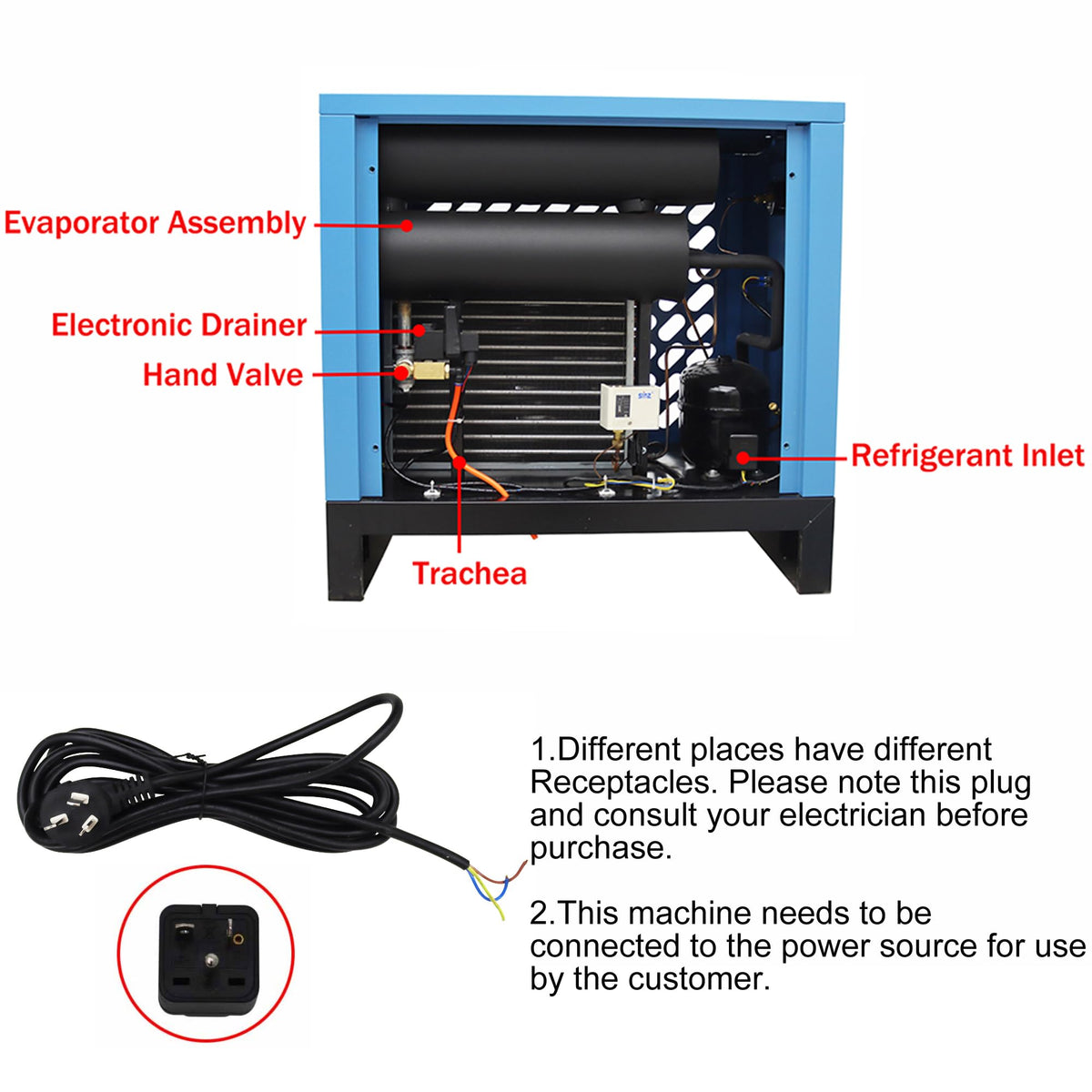 HQHAOTWU 7.5C Refrigerating Dryer Air Compressor Refrigerated Air Drying System 35 CFM Flow Capacity 30HP Air Compressors 220V