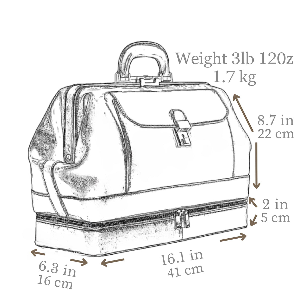 Time Resistance Leather Medical Doctor Bag - Vintage Style Medium Satchel (Brown)