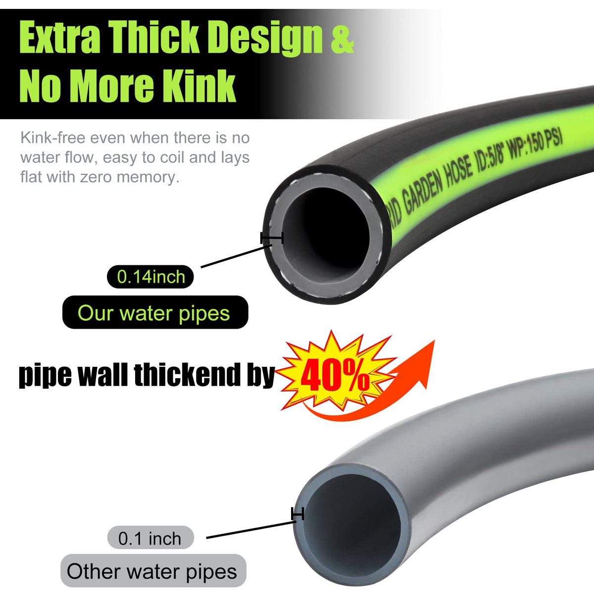 SYEENIFY Kink Free Garden Hose 100ft 5/8", Heavy Duty Hybrid Water Hose, Ultra Durable Flexible Rubber Hose with Sprayer Nozzle,Leakproof Yard Outdoor Hose with Brass Solid Connector