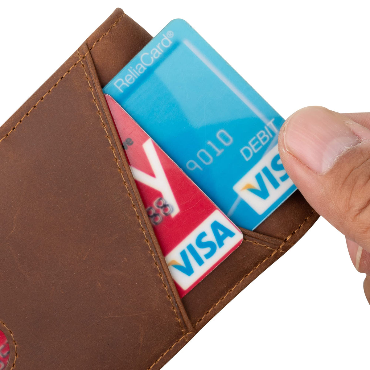 kinzd Slim Wallet with Money Clip RFID Blocking Minimalist Bifold Wallet for Men Genuine Leather Front Pocket Card Holder