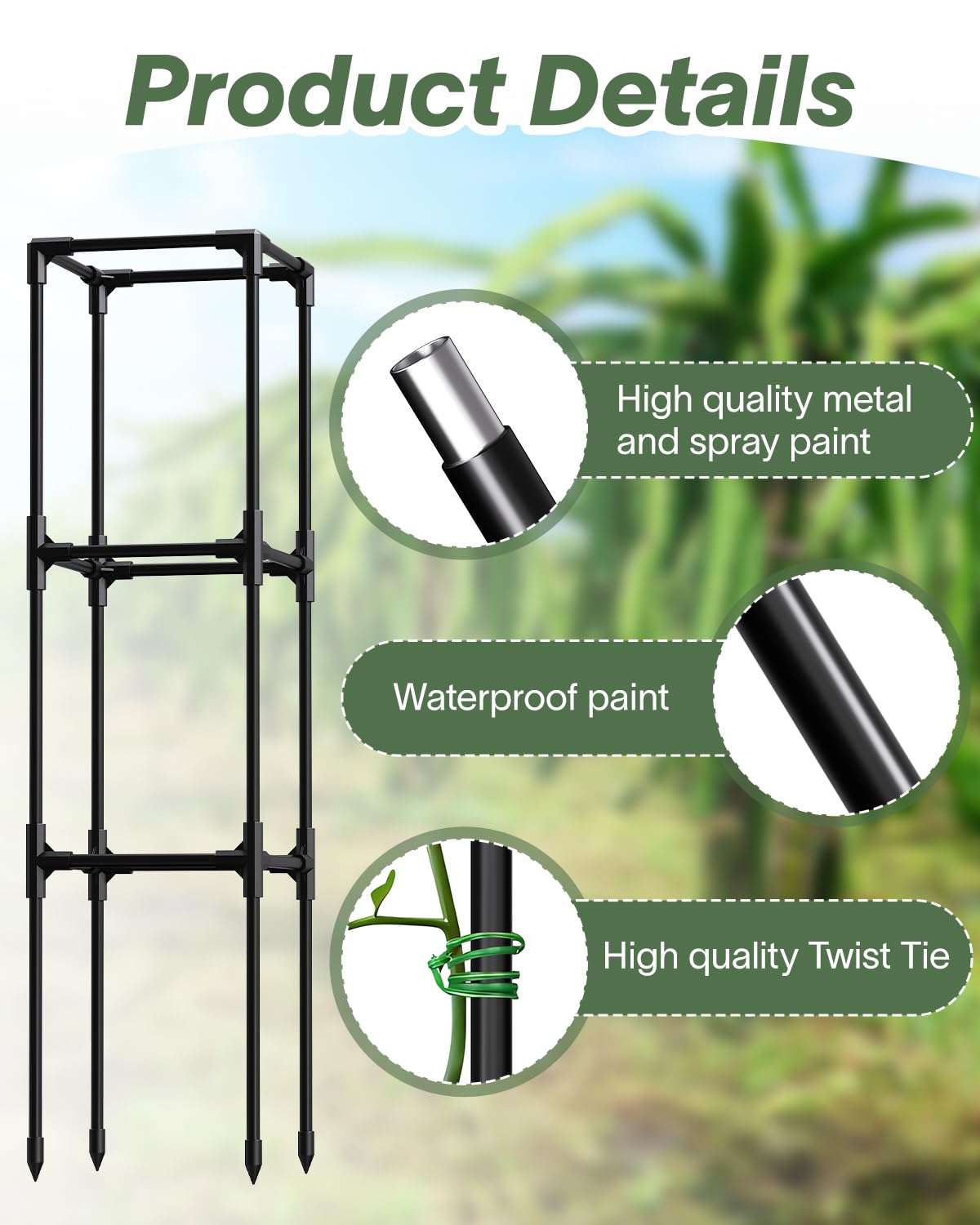 Dragon Fruit Trellis for Climbing Plants Indoor Outdoor, Heavy Duty Metal Adjustable Vertical Garden Support for Indoor Outdoor Potted Plants, Tomato, Cactus, Roses,Vines(10 * 10 * 47inch,1PC)