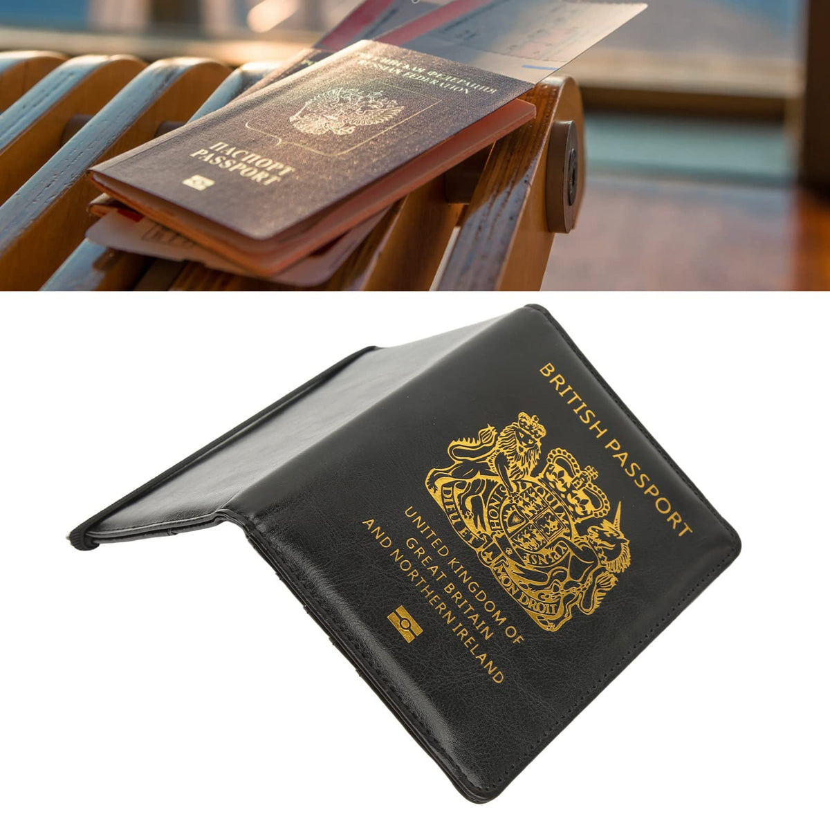 Britain Passport Cover Passport Holder Cover Leather Passport Holder UK Passport Cover for Passport, Business Cards, Credit Cards, Boarding Passes