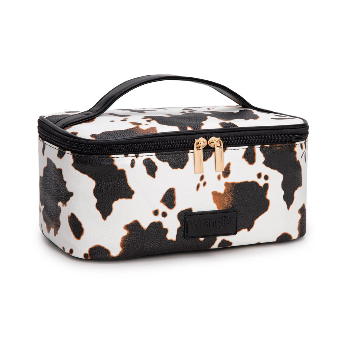 Montana West X Wrangler Travel Makeup Bag 2pcs Set Large Cosmetic Bag with Makeup Brush Holder Portable Make Up Organizer Cute Toiletry Bag with Divider and Handle for Women