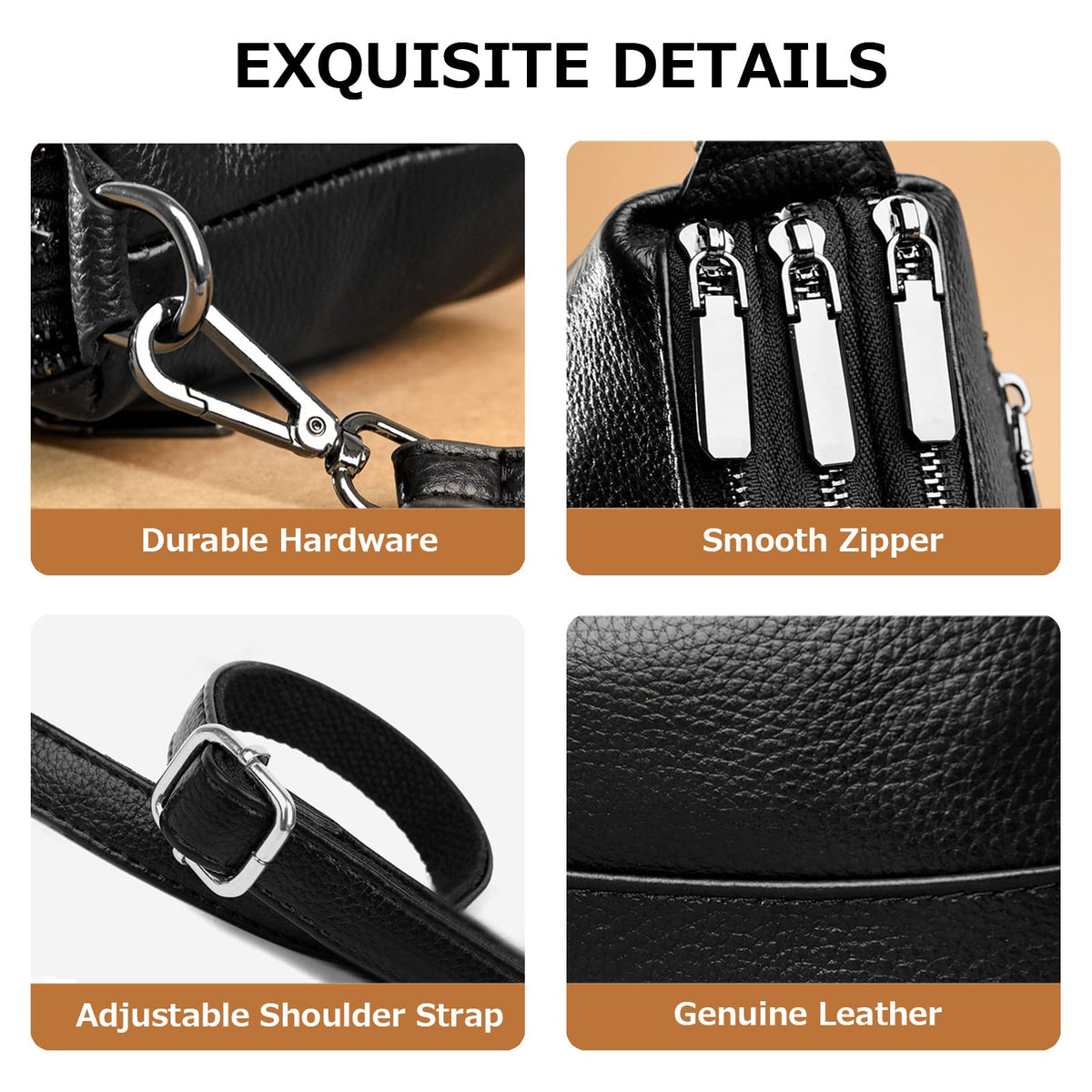 Genuine Leather Purses for Women Crossbody Bags Small Shoulder Handbags Trendy Clutch Cross Body Phone Purses, Brown