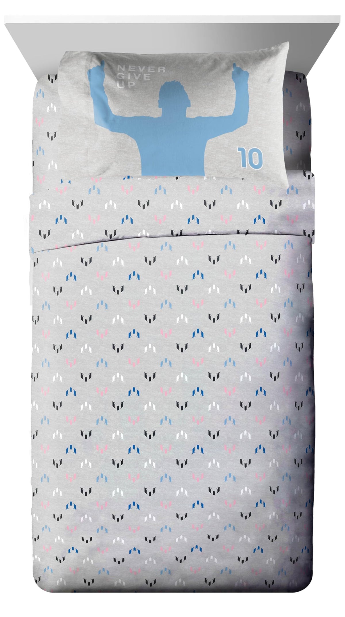 Jay Franco Kids Comforter Set Includes Sheets and Pillow Cover - Soft and Cozy Bed Set for Stylish Room Décor, Grey - Messi, 5 Piece Twin