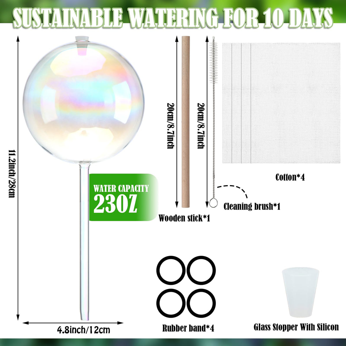 Chumia 4 Pcs 23 oz Glass Plant Self Watering Globes Large Iridescent Plant Watering Devices Vacation Self Water Globes for Indoor Outdoor Potted Water Devices