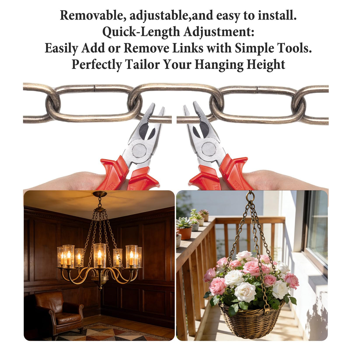 Chandelier Chain 6/10/15 Feet SANGLE SOPFFY Light Fixture Chain for Chandelier or Swag Light Fixtures,Lighting Chain Extension with Link Locks, Plant Hanging Chain(Bronze, 6 Feet)