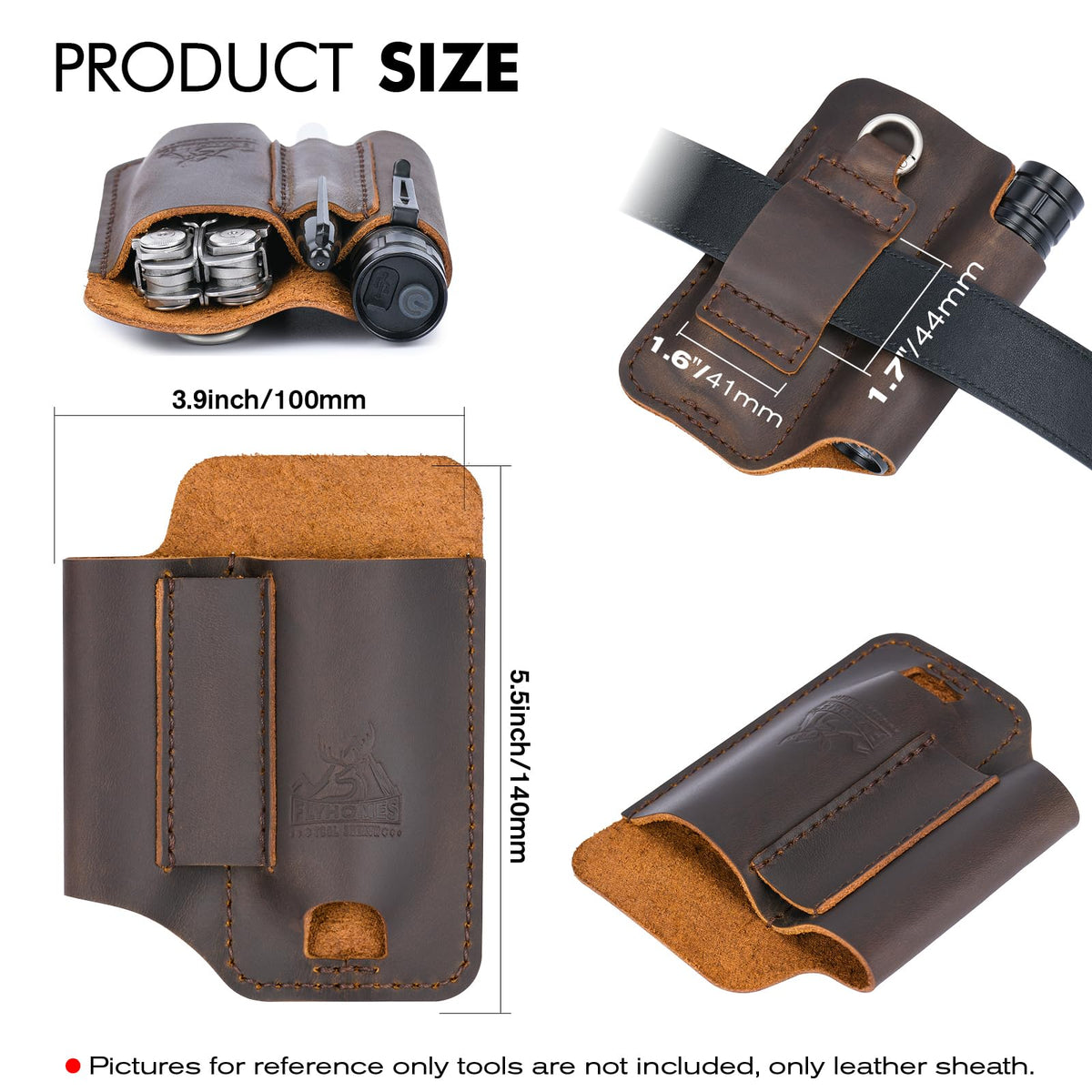 FLYHOMES Genuine Leather Multitool Sheath | Handmade Stitched EDC Belt Organizer for Leatherman Surge & Wave+ | Multi Tool Holster & Pen | Tools Pouch (Dark Brown)