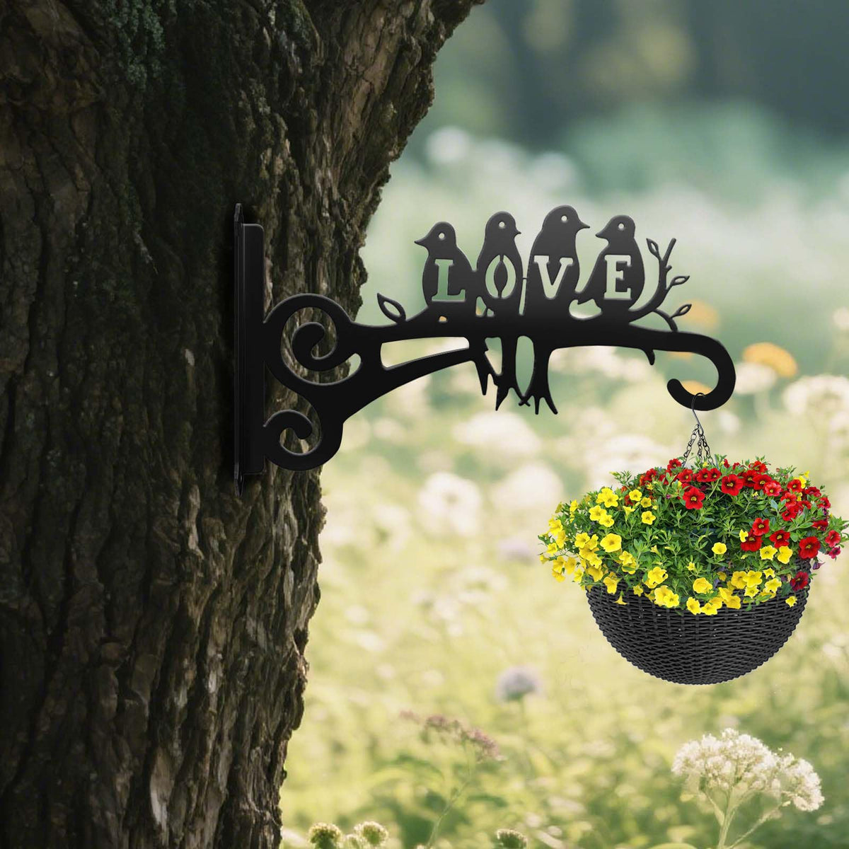 RANRTI 2-Pack Aesthetic Plant Hangers Outdoor and Indoor – 10 Inch Metal Hanging Plant Bracket with Beautiful Bird Pattern – Anti Rust Plant Hooks for Hanging Baskets, Bird Feeder, Windchime, Lantern