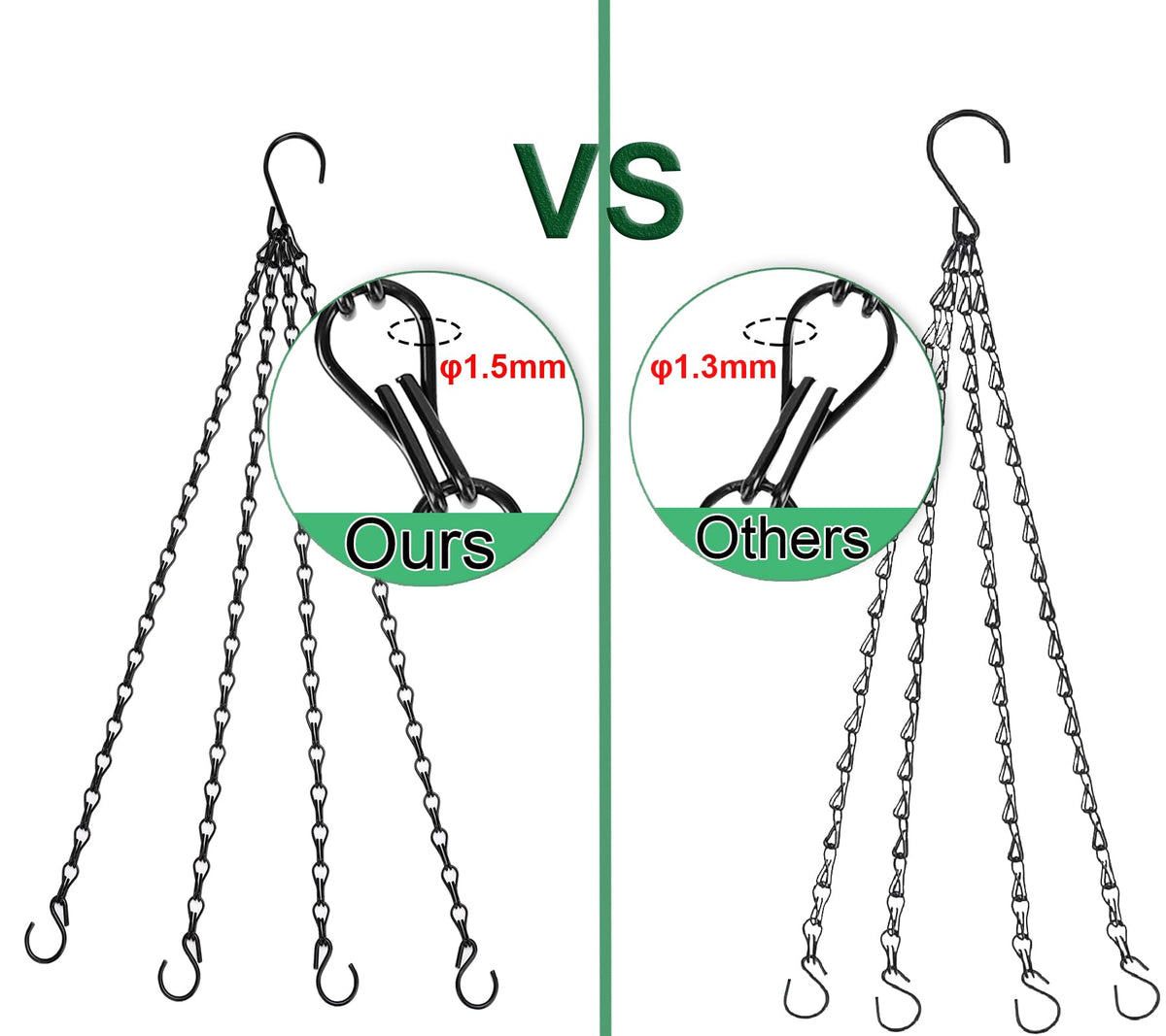 Heybe Hanging Baskets Chains 16 Inches 4 Leads Hanging Chains with S Hooks, Flower Pot Hanger Replacement Plant Hangers for Planters and Lanterns, Pack of 3