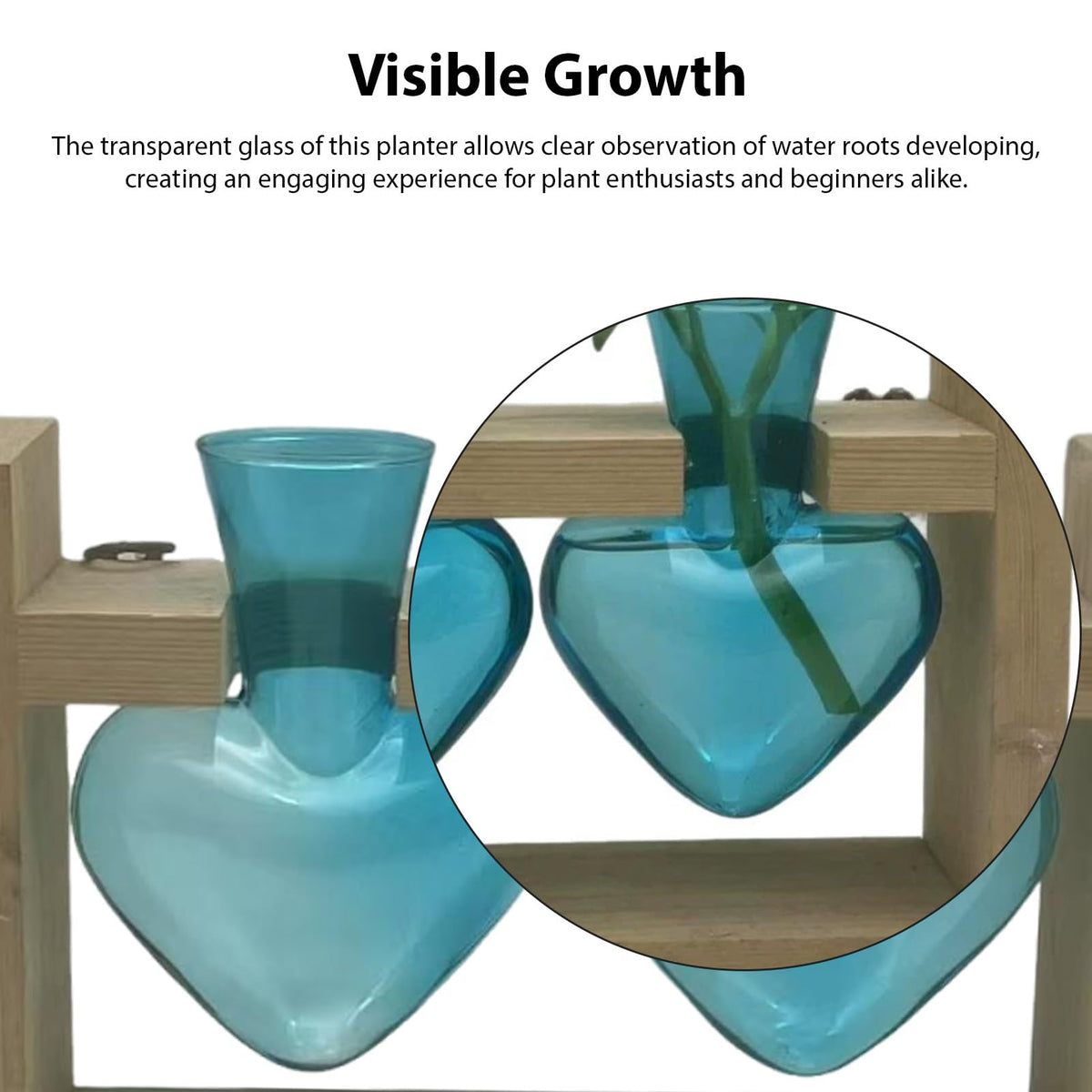 Luocute Heart Shaped Glass Vase, Plant Terrarium Propagation Station with Wooden Stand for Home Office Decor Hydroponics Garden