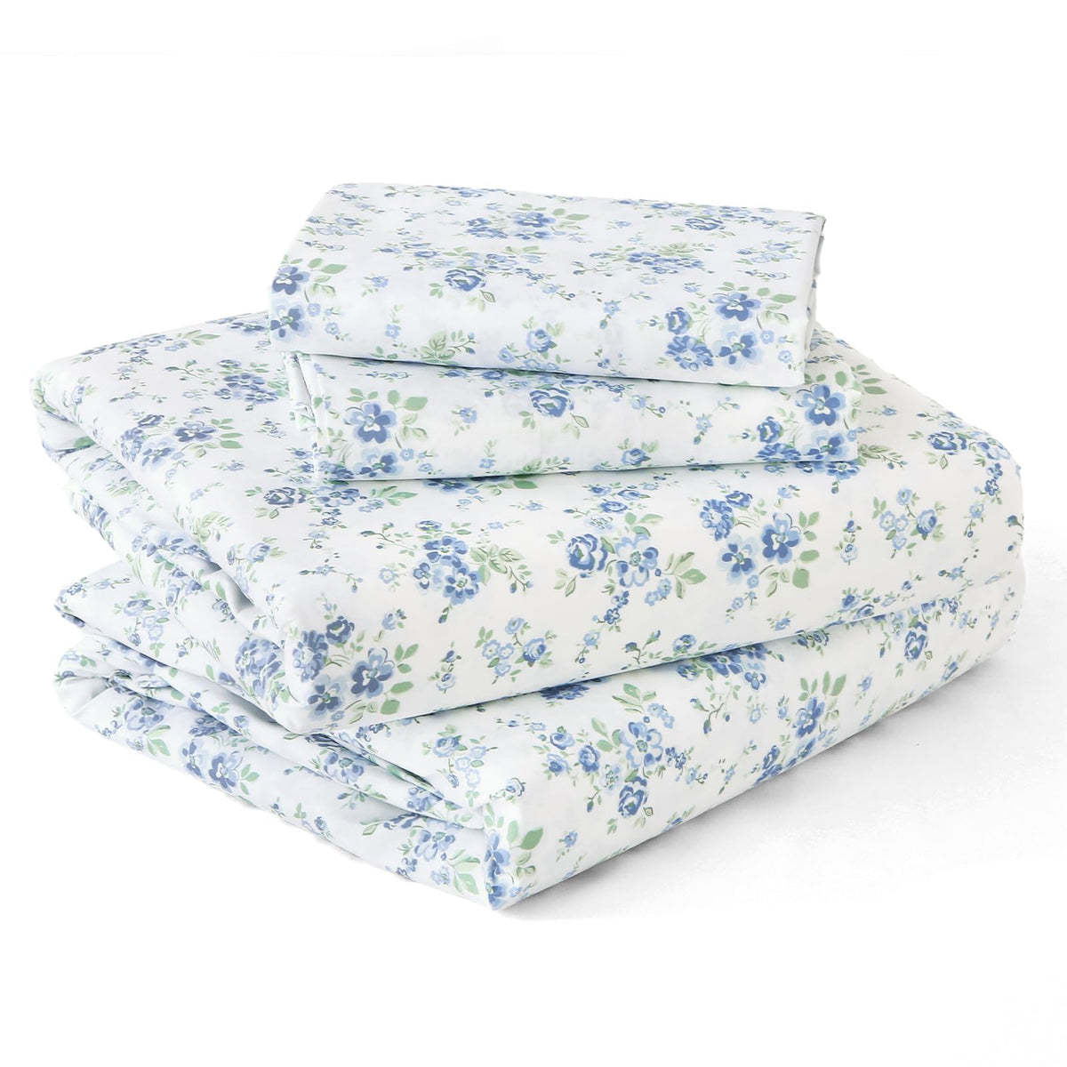 MUXHOMO Queen Size 4 Piece Sheet Set, Soft Breathable Bed Sheet Set for Bedroom with Deep Pocket Up to 16", Wrinkle-Free & Cooling Bedding for Oeko-TEX Certified - Blossoms Light Blue