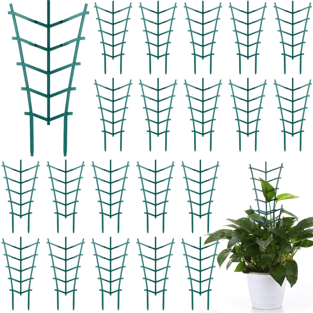 Sunnychicc 50 Pack Plant Trellis for Pots Garden Trellis for Potted Plants Flower Pots Support Stackable Plastic Mini Trellis for Climbing Plants Peas(Straight Line)