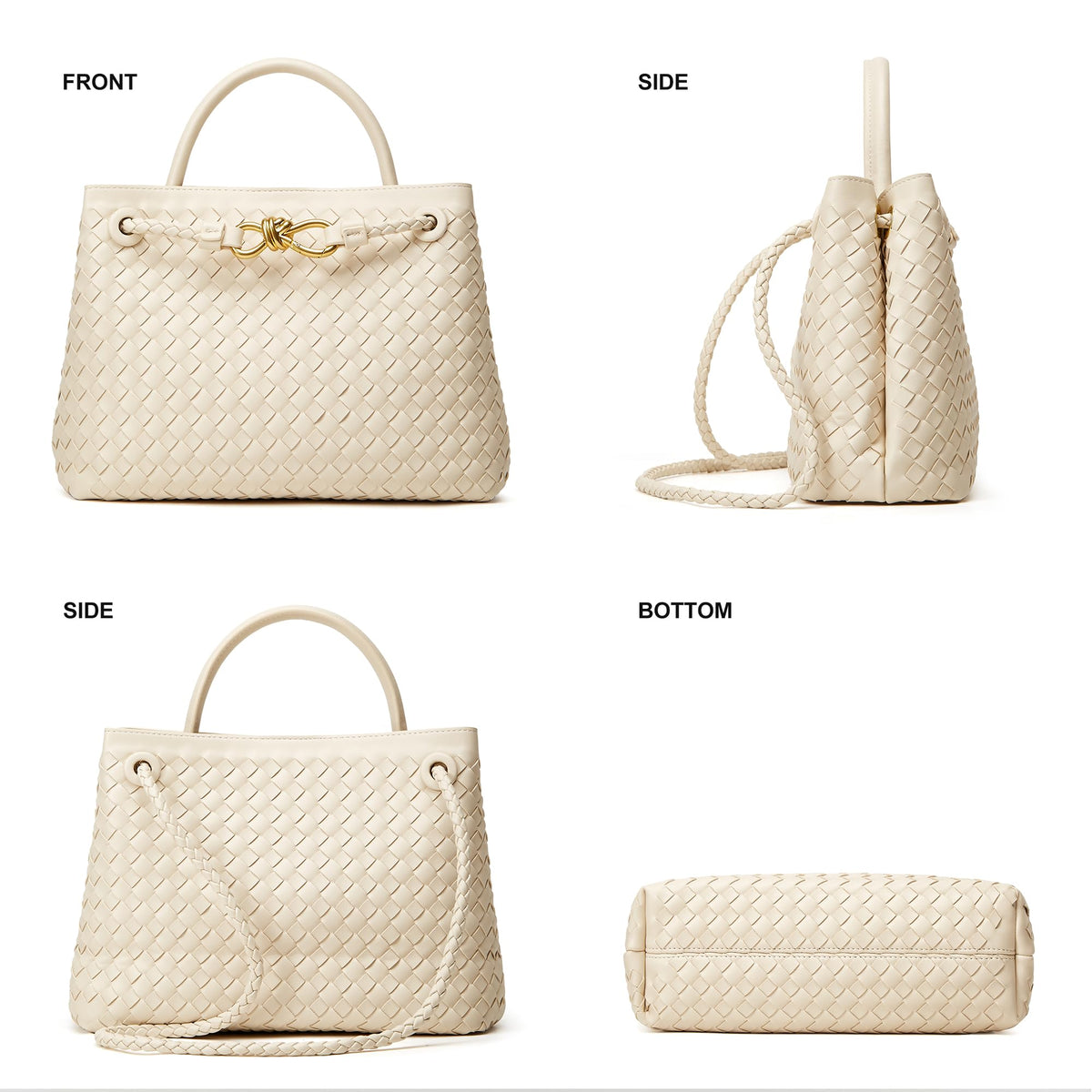 Woven Tote Bag Womens Purse: Vegan Leather Shoulder Handbags - Fashion Summer Beach Tote Bags - Large Travel Totes Handwoven Satchel for Holidays (Off-white)