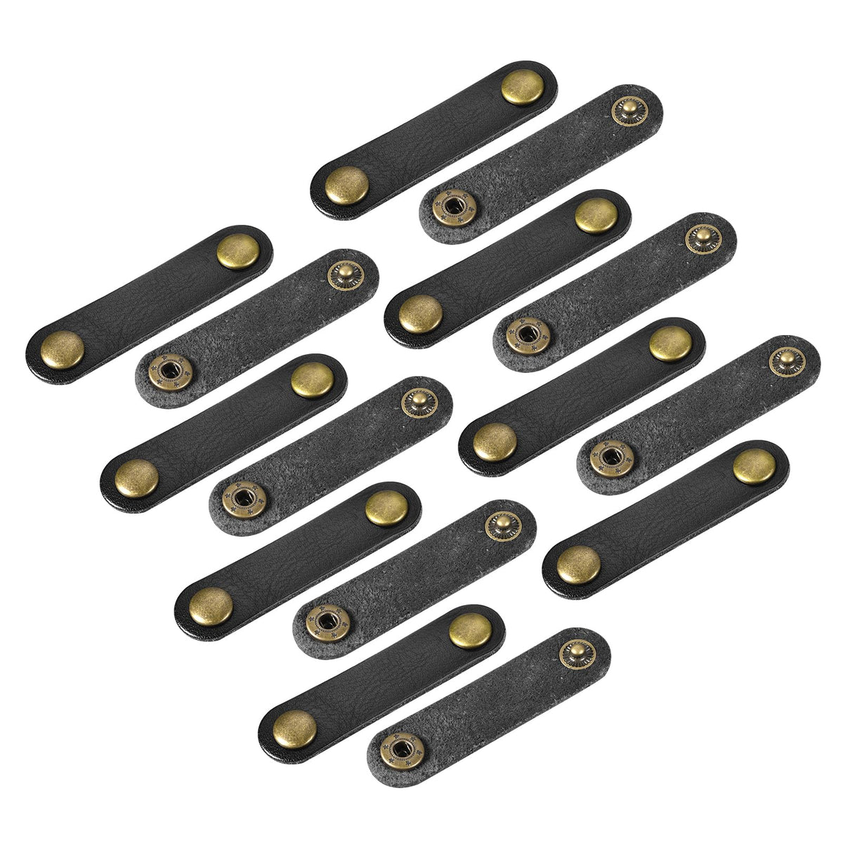 MECCANIXITY Pack of 15 Leather Cable Straps Cord Organizer 63x16mm Portable Cable Leather Clips Black Earphone Cord Management for Cable, Wire