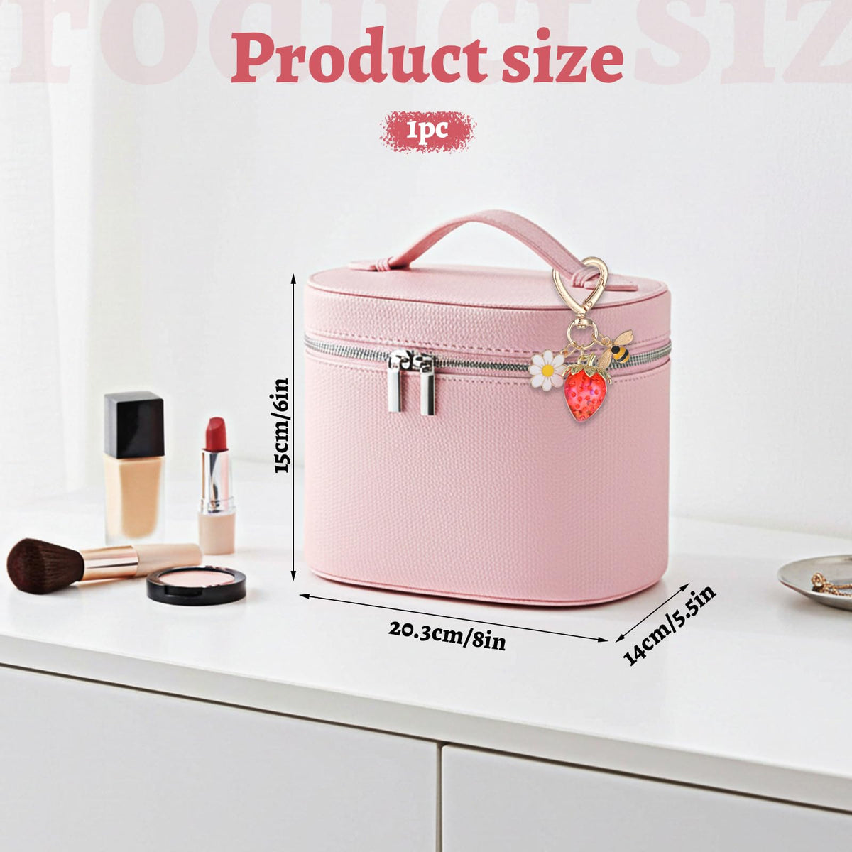 KongTiva Cosmetic Case, Leather Makeup Bag with Keychain Detachable Compartments and Handle Portable Cosmetic Organizer Bags for Women