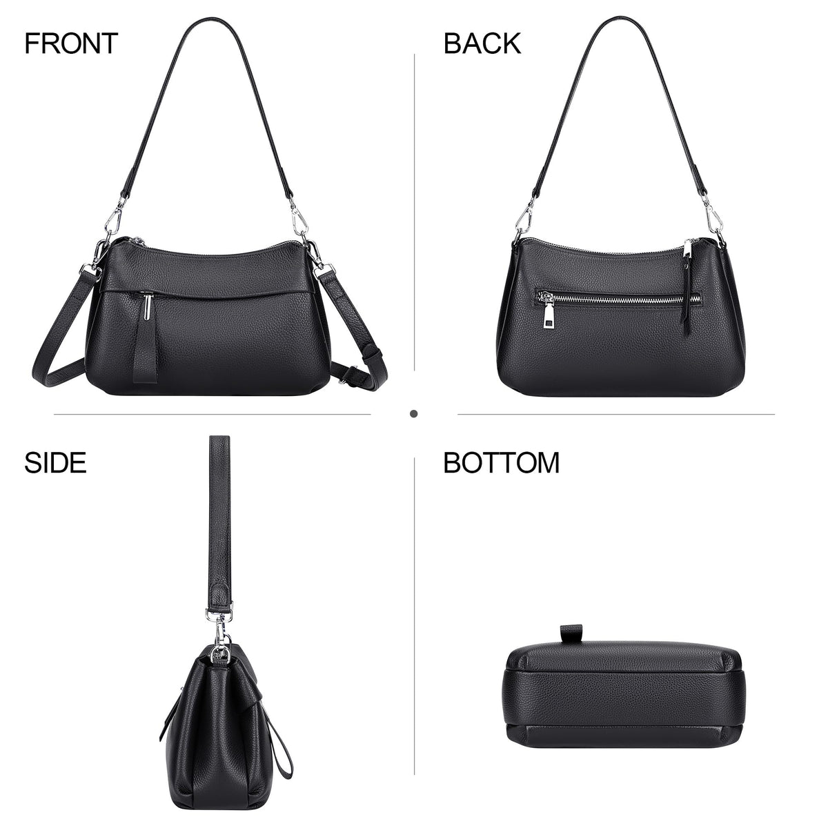Over Earth Genuine Leather Handbags for Women Crossbody Purse Ladies Small Hobo Shoulder Bag(O111-2E Black)
