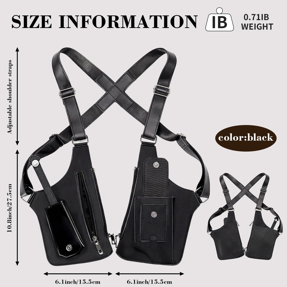 Men's Double Shoulder Armpit Bag,Anti-Theft Underarm Wallet,Fashion Leather Double Shoulder Straps Holster Wallet Adjustable Leather Multi-Purpose Armpit Tactical Bag,Travel Outdoors