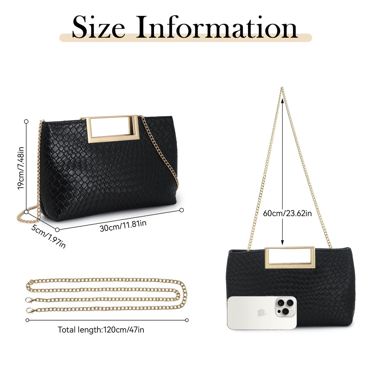 Women's PU Leather Clutch Purse Evening Bag for Wedding Party Prom Bridal – Stylish Formal Handbag (PU Leather-Black)