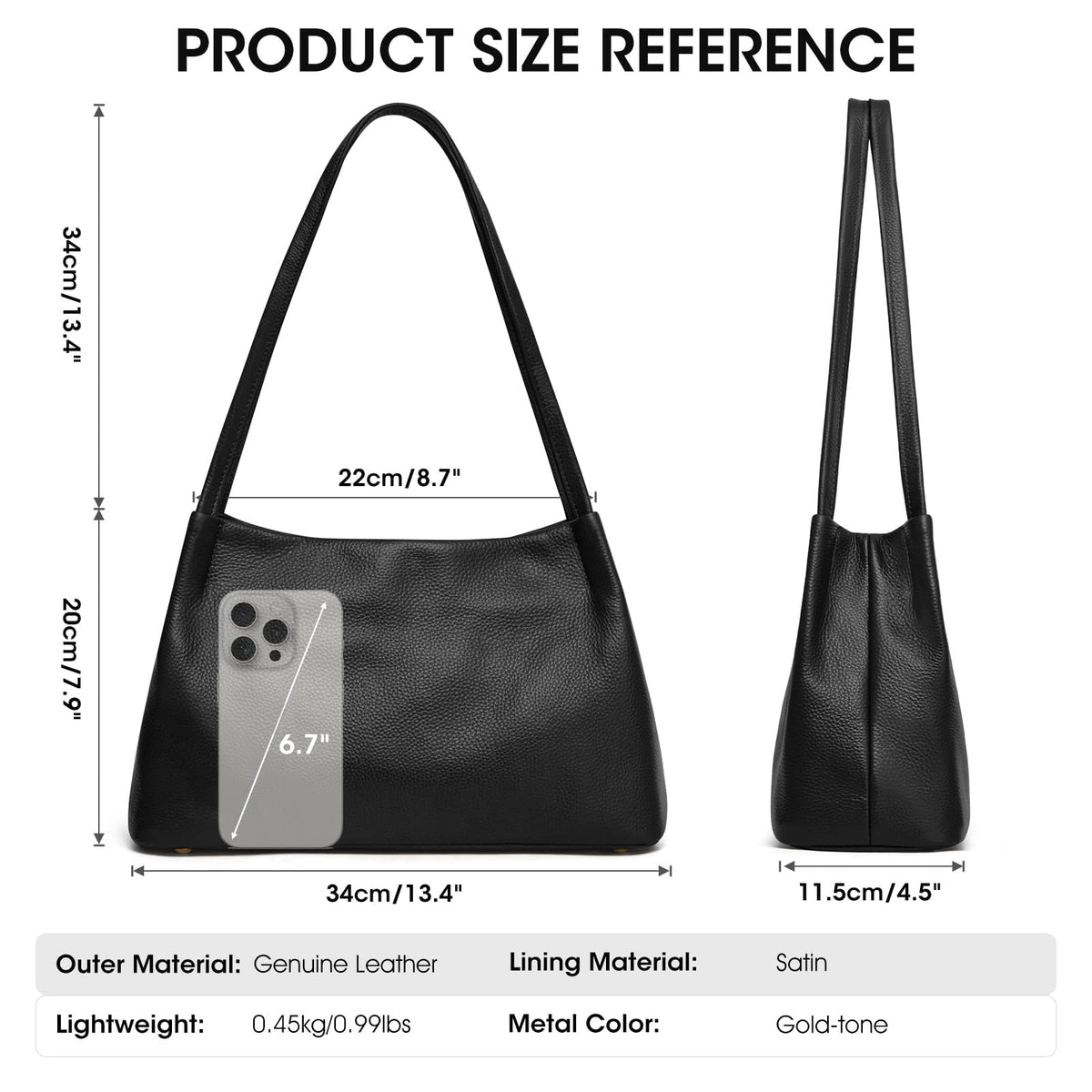 Kattee Leather Purses and Handbags for Women, Soft Genuine Leather Shoulder Hobo Bags with Top Magnetic Snap Closure, Black