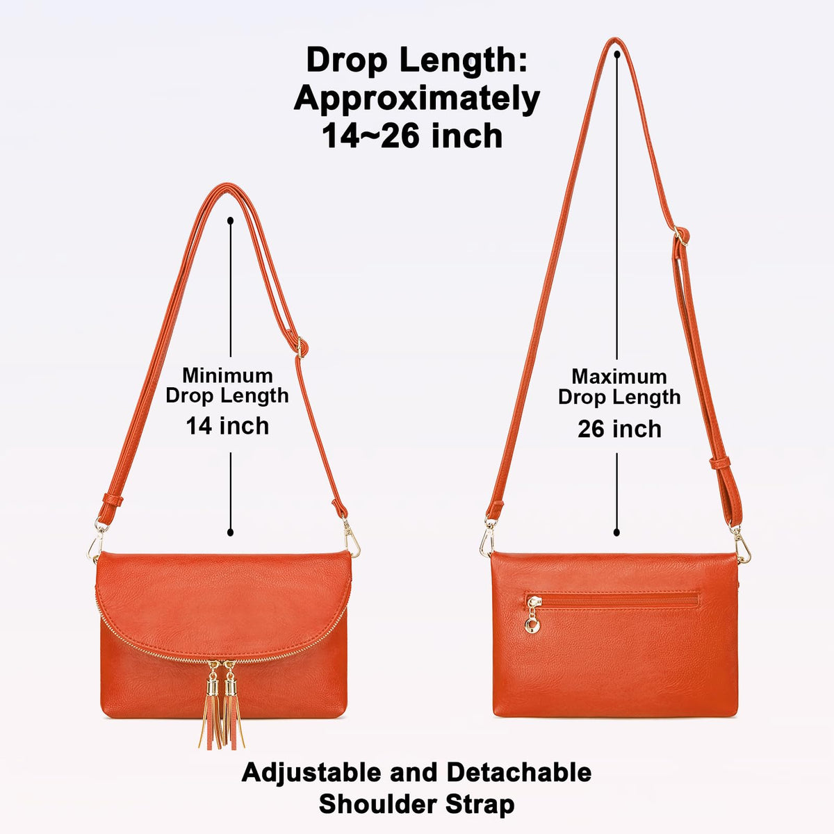 Solene Womens Envelop Clutch Purse Multi Compartments, 6 Card Slot Inside, Crossbody Bag With Tassels (WU075-Burnt Orange)
