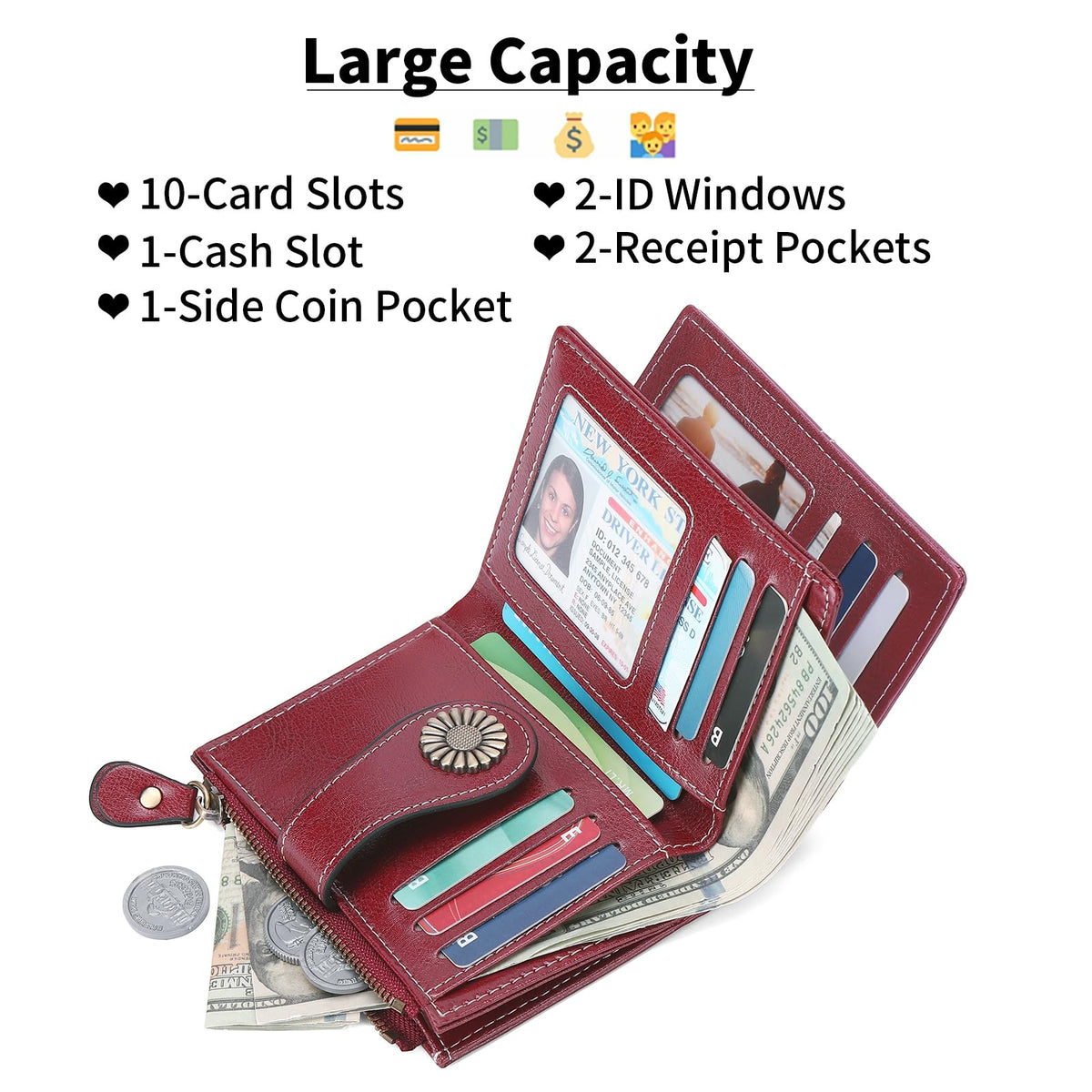 SENDEFN Small Womens Wallet Leather Bifold Card Holder RFID Blocking with Zipper Coin Pocket