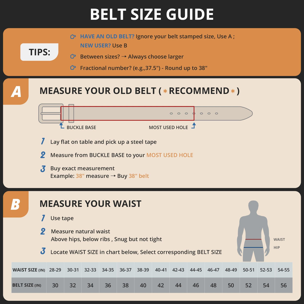 Buffway Men's Leather Belt,1.5" Handcrafted Top-Grain Leather – Durable,Comfortable,Suitable for Everyday Formal & Casual Wear - Size 38" Coffee
