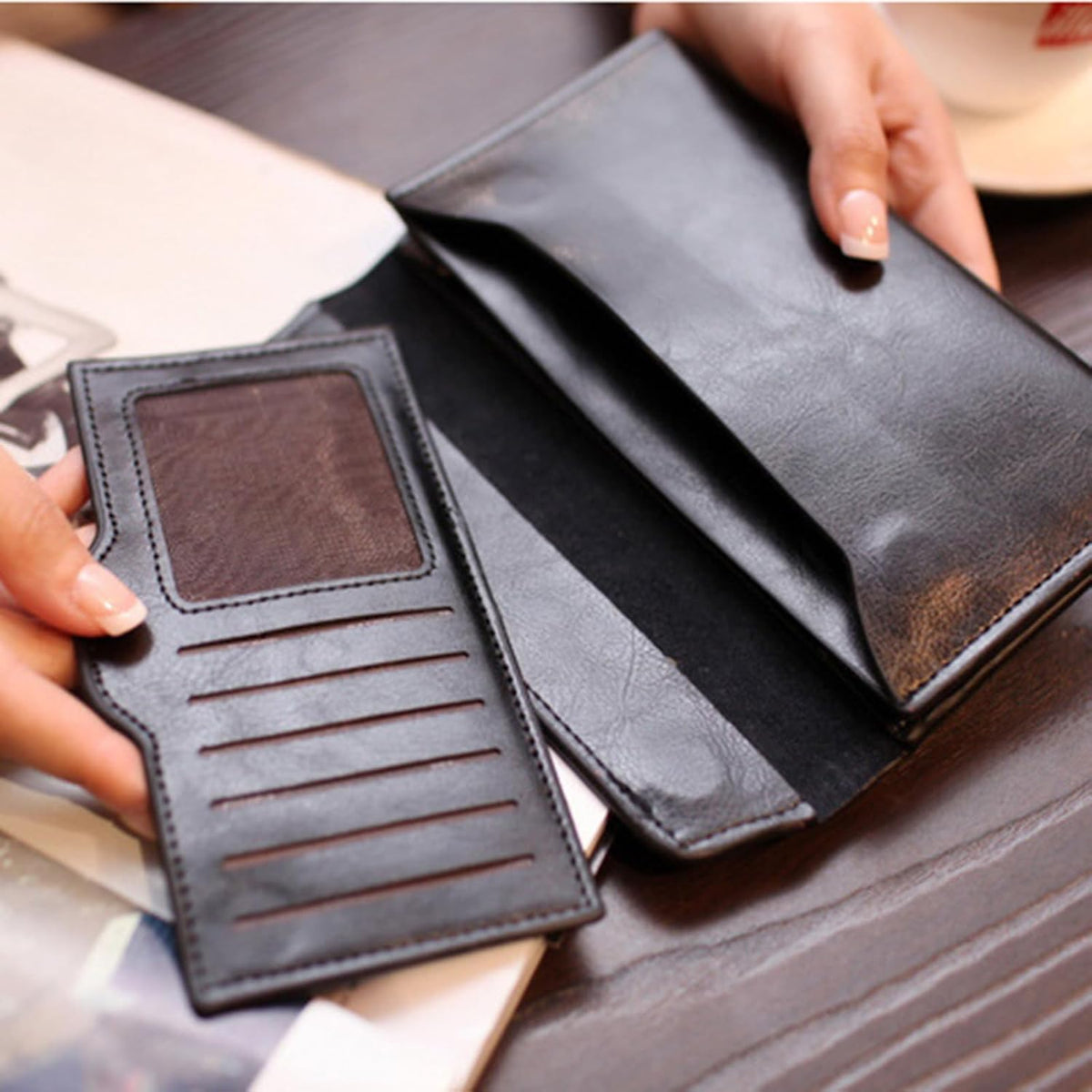 Retro Leather Envelope Women's Phone Card Holder Wallet, Thin Large Capacity Multifunctiona Leather Wallet, Clutch Wallet for Mother's Day Thanksgiving Fashion Gift (Wine Red)