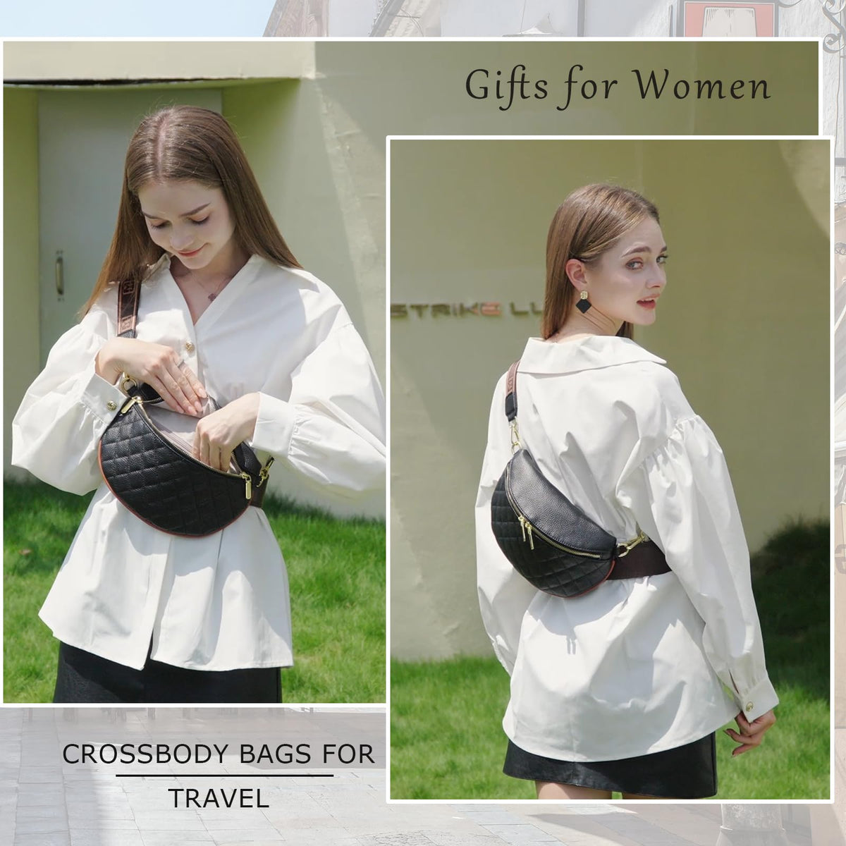 Eslcorri Fashion Waist Packs for Women - Quilted Vegan Fanny Packs Leather Waist Purse Anti Theft Crossbody Belt Bag for Sports Workout Traveling Running Casual - Black