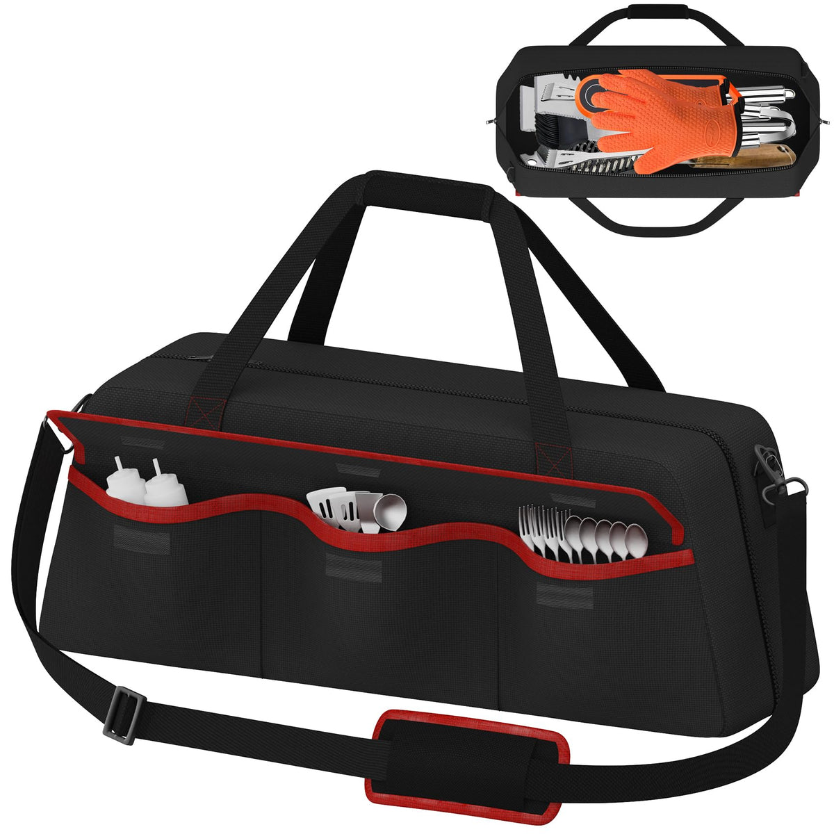 Grill Tool Storage Bag,Grill Utensil Storage Bag for Barbecue Tool up to 22",BBQ Utensil Storage Caddy with Pockets,Barbecue Utensil Case for Outdoor Grilling, Camping, Bag Only