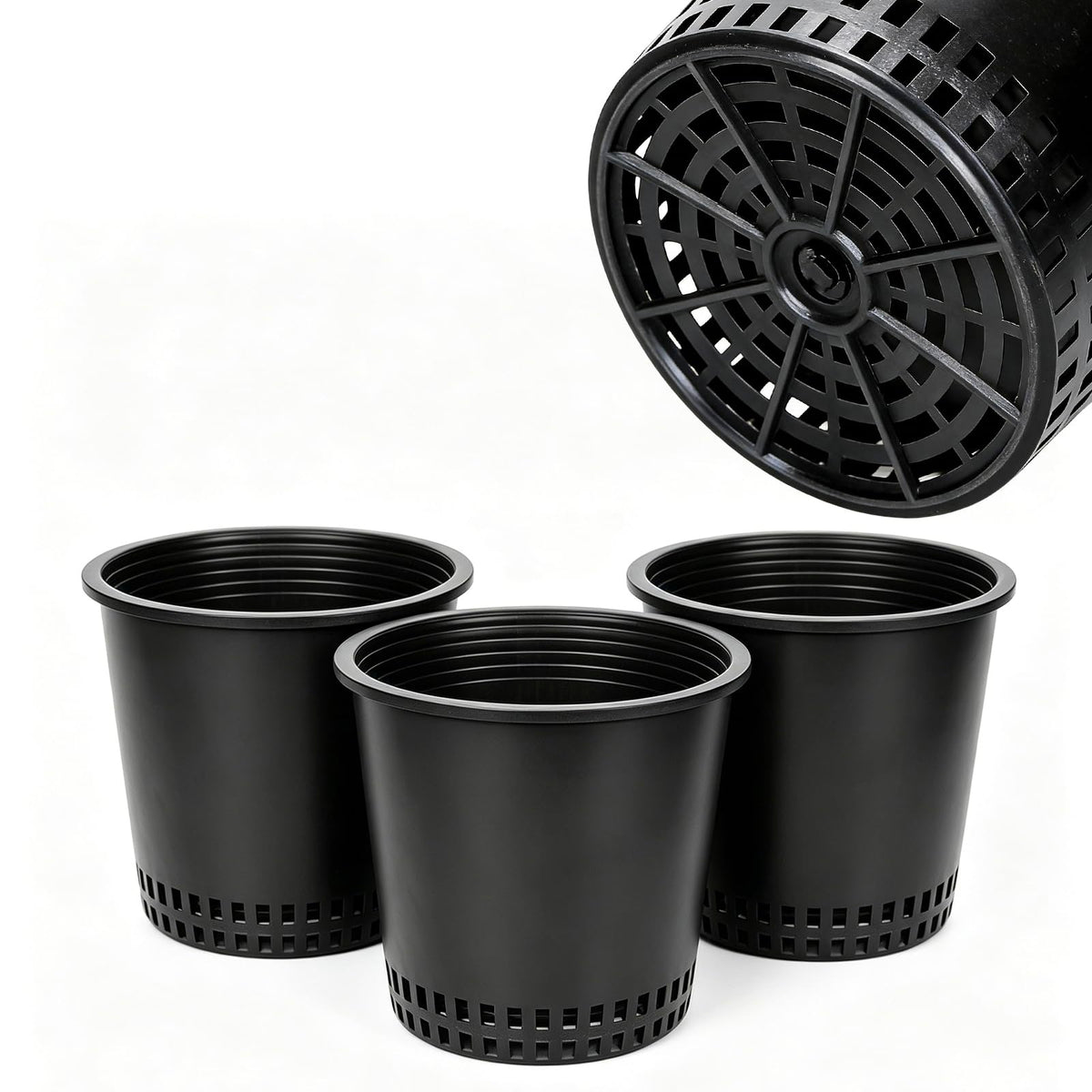 Gyfofix 1 Gallon Black Nursery Pots, 3 Pack 7 Inch Plastic Tidal Planter, Heavy Duty Breathable Mesh Plant Pots with Drainage Holes, Durable Net Cups for Indoor and Outdoor Gardening