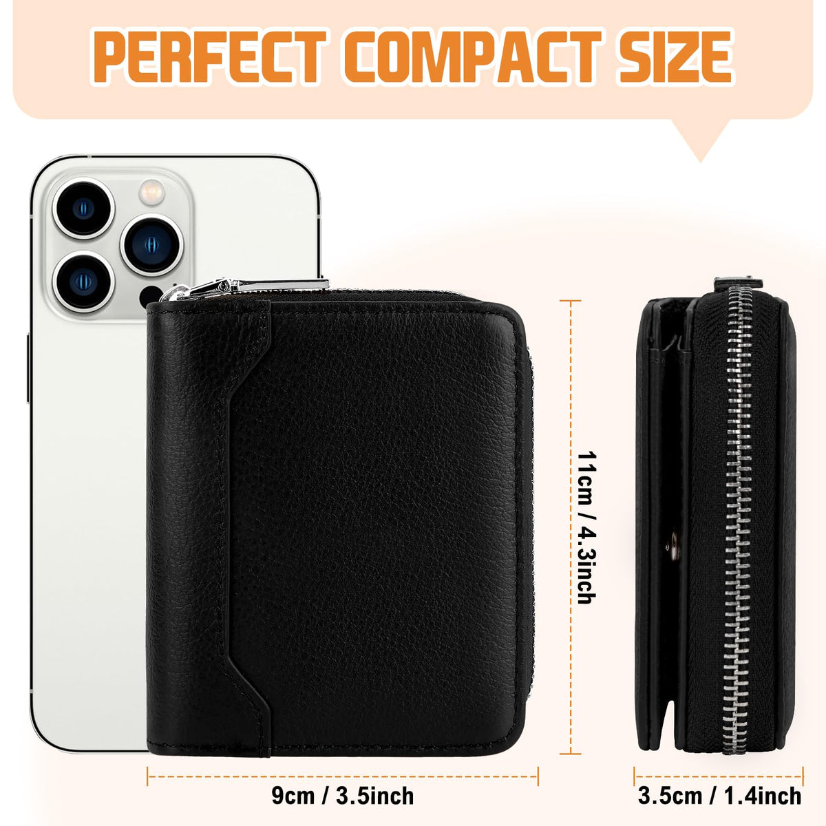 HUANLANG Credit Card Wallet for Women Men Leather Accordion Wallet, RFID Blocking Zipper Card Case Holder with Coin Pocket