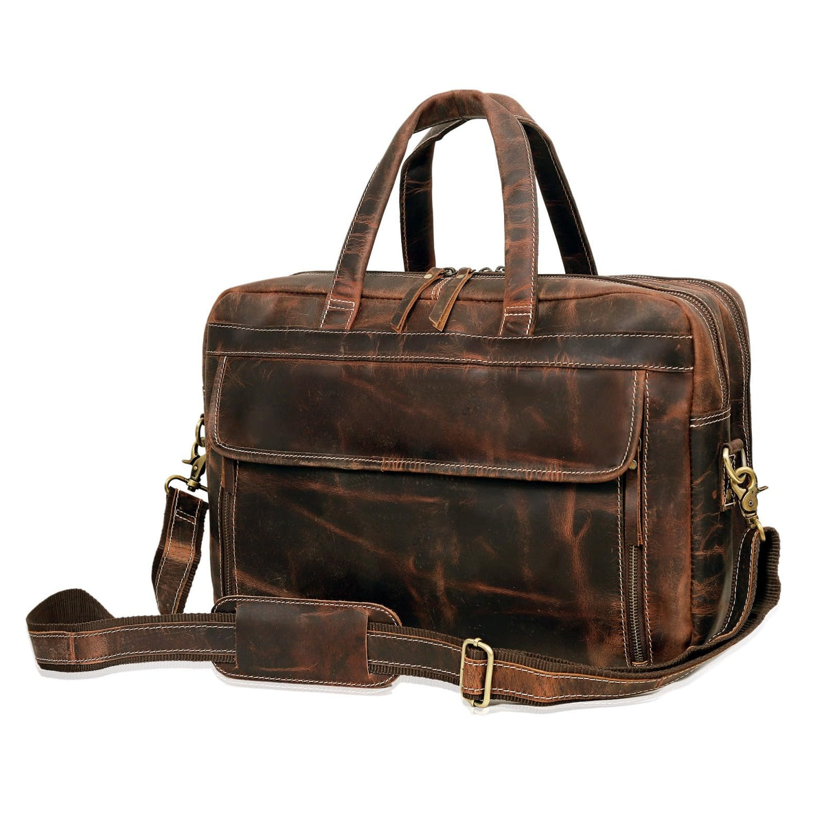Full Grain italian Leather Briefcase for Men Top Choice Gifts Handcrafted Laptop Bag with Multiple Compartments (Brown, 16 inch)