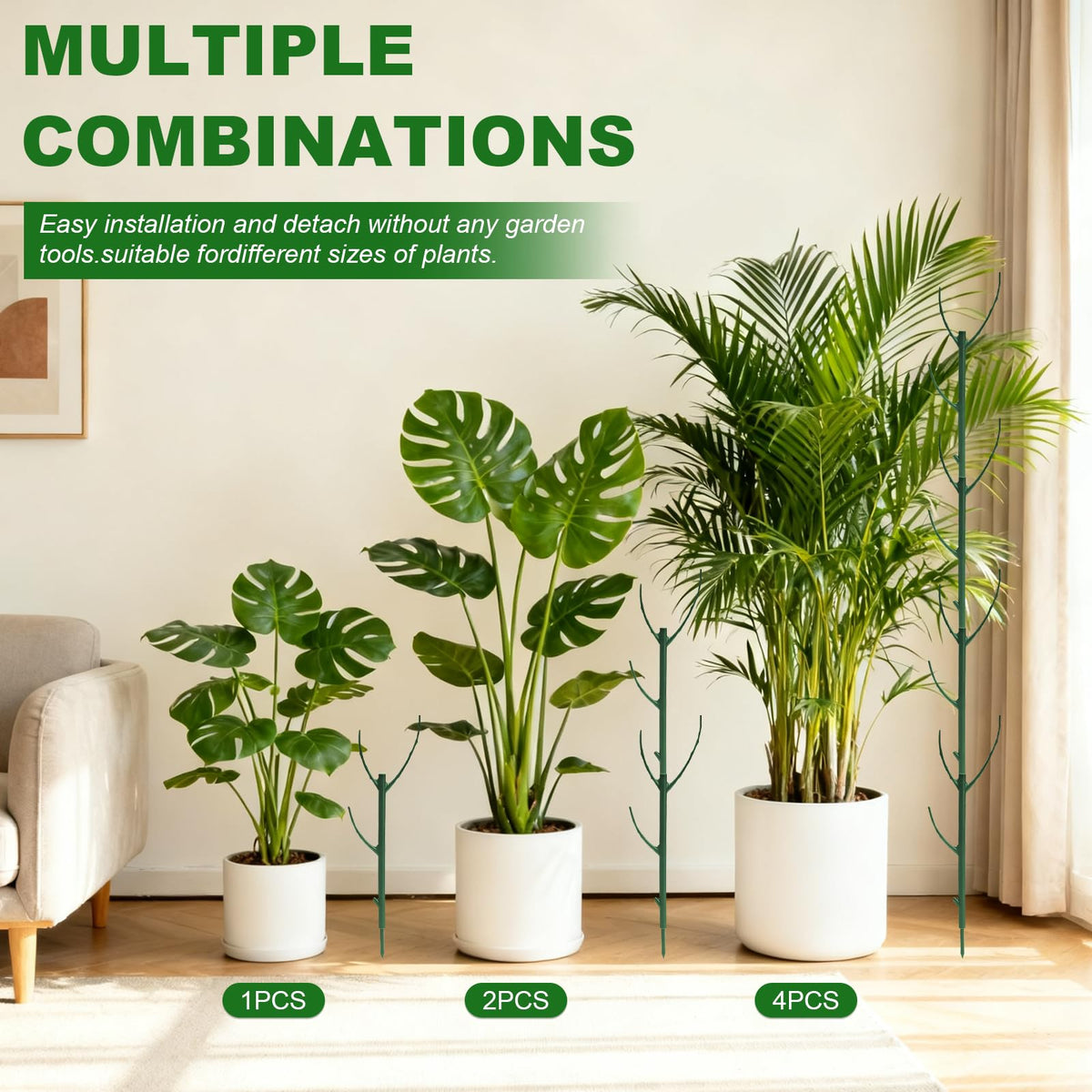 10pack Adjustable Plant Support Pole Stackable Indoor/Outdoor Support Pole with Clamps, Suitable for Supporting Monstera and Climbing Plants, Garden Accessories, Perfect Replacement for Plant Stakes