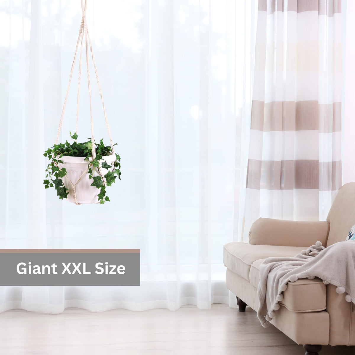 Shineloha Giant XXL 55 Inches Macrame Planter Hanger Large for 15 inch Pot + Swag Hook | Extra Large Hanging Planter for Indoor Plants | No Pot/Plant Included (XXL)