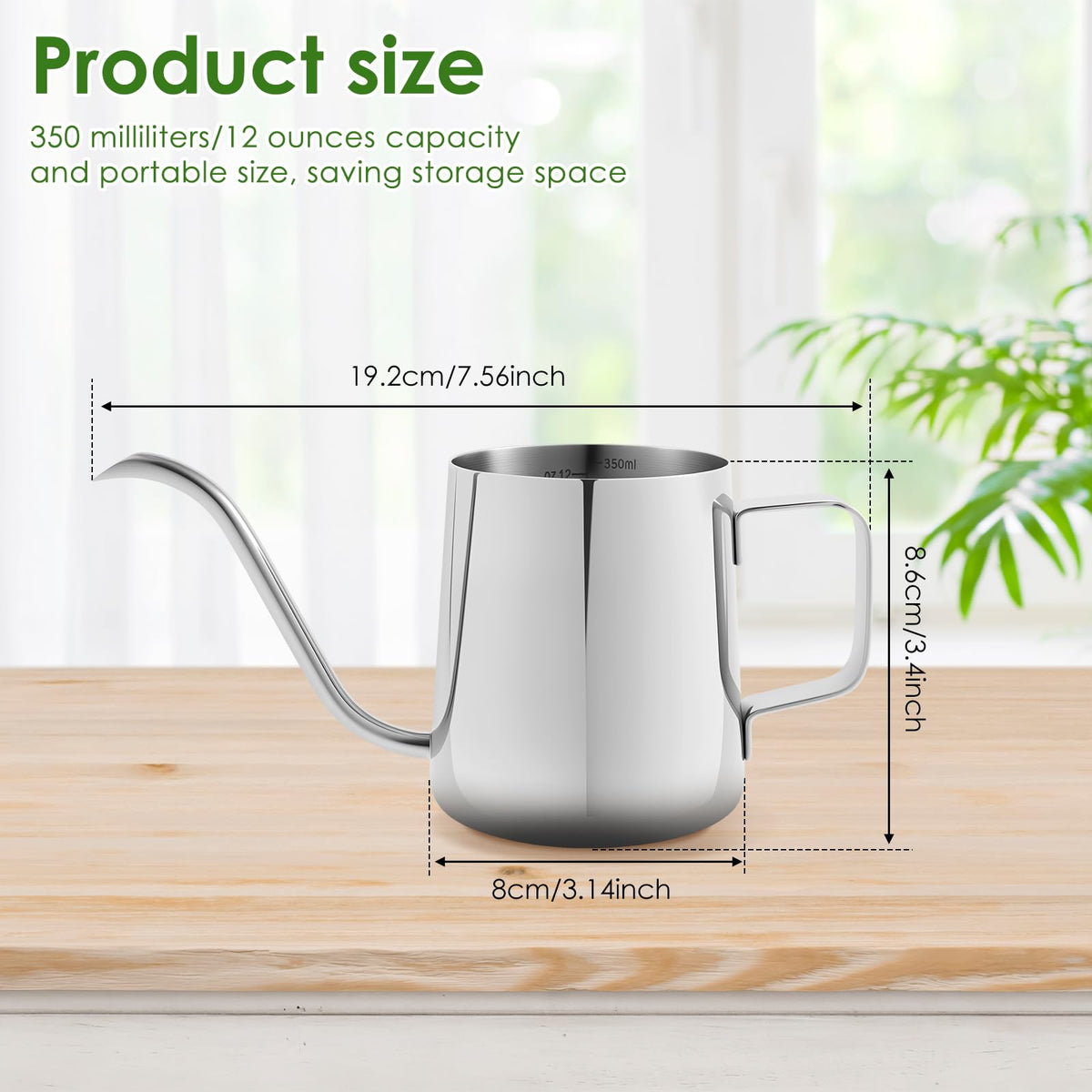 Small Stainless Steel Watering Can for Indoor Plants, 12oz/350ml Mini Plant Watering Pot with Long Spout & Ergonomic Handle for Houseplants, Succulents & Bonsai