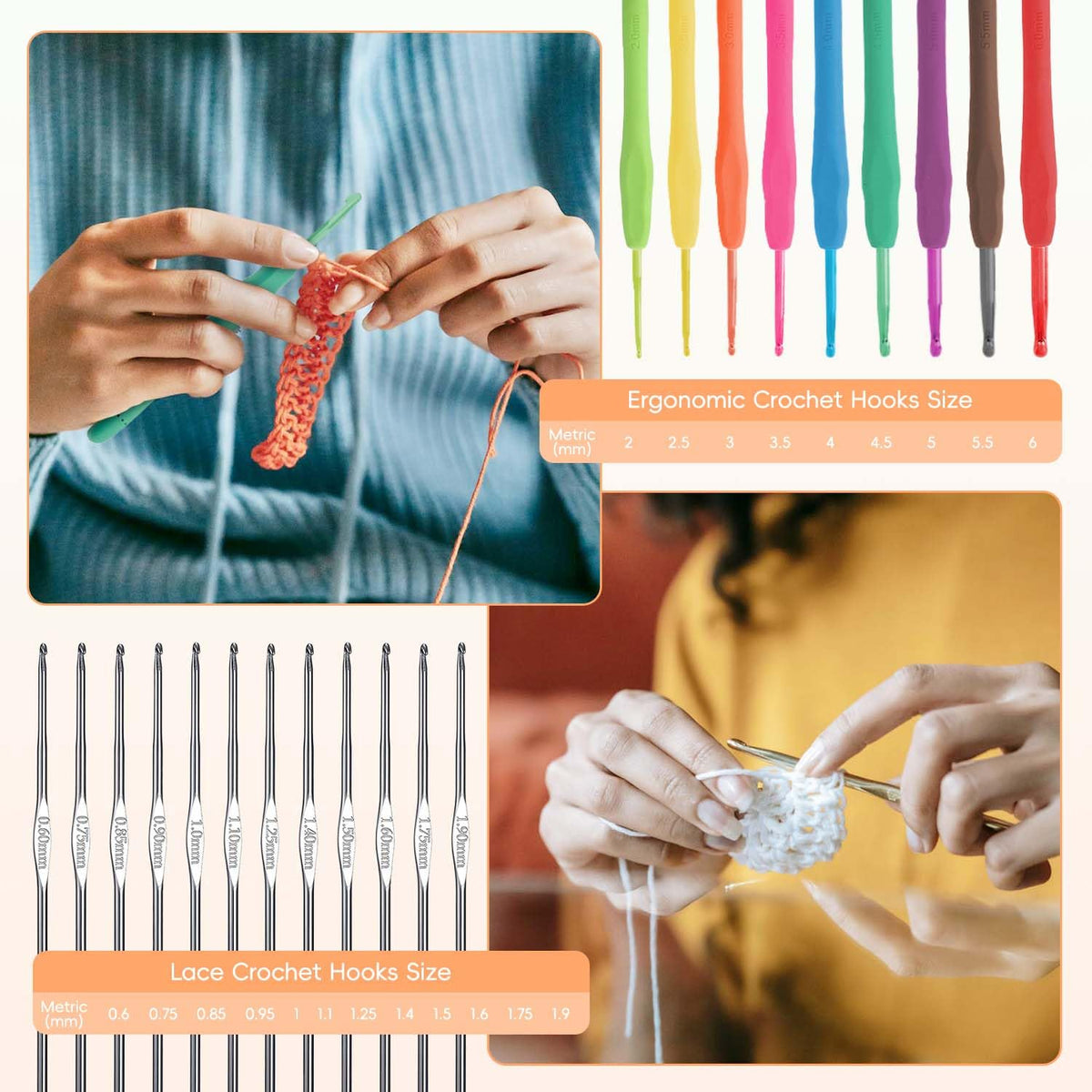 HATINXIA 58pcs Crochet Kit Beginners, Crochet Hook Set with Yarn, Portable Crocheting Kit for Starter, Ergonomic Crochet Needles Tools DIY Knitting Accessories for Experienced Crochet Lovers, Purple