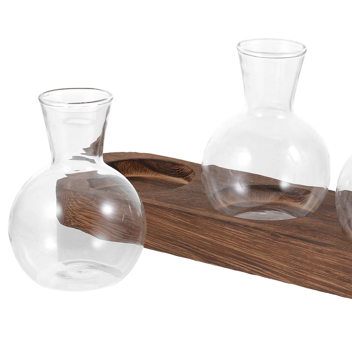 Gatuida Glass Hydroponic Flower Vase Set with Wooden Base, Table Glass Planter for Office and Home Décor, 3pcs Indoor Plant Terrarium Container