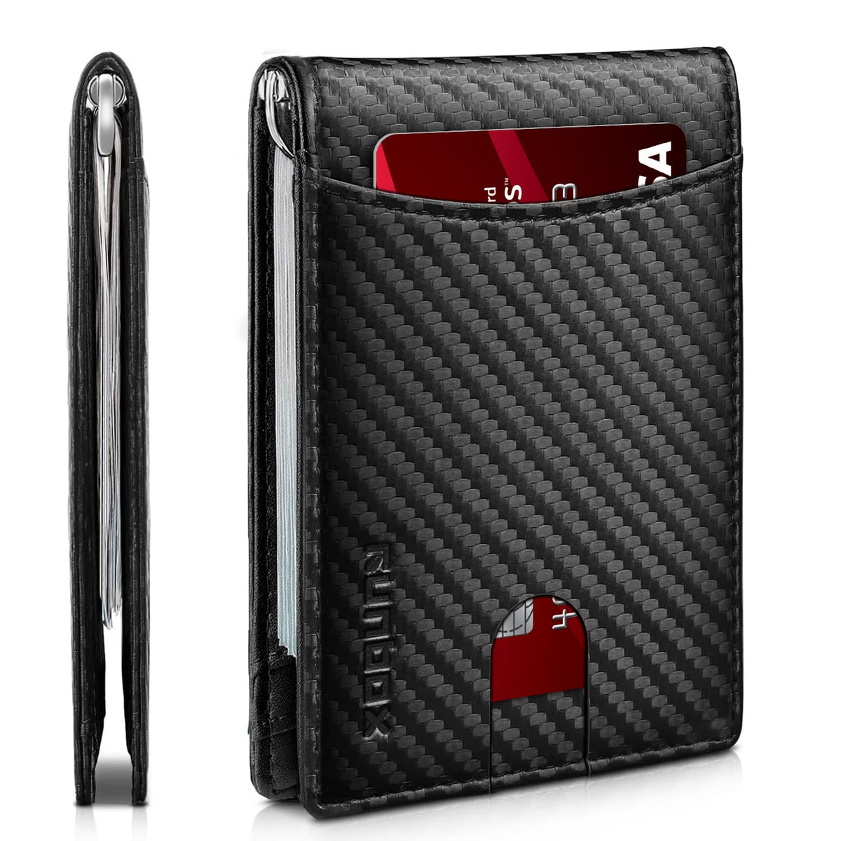 RUNBOX Slim Wallet for Men Genuine Leather RFID Blocking Bifold Minimalist Front Pocket Mens Wallet with Money Clip Thin Gift Box