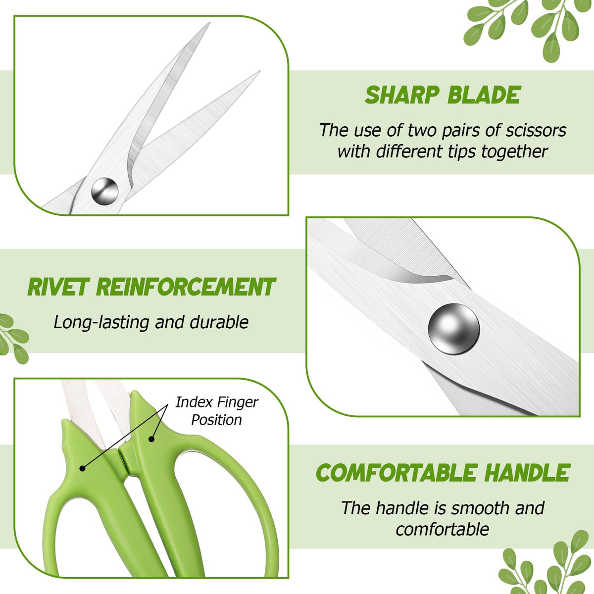 Lanties 3 Pcs Garden Scissors Shears Trimming Scissors Pruning Floral Shears for Herb Flowers Plants with Straight and Curved Blade for Gardening (Curved,Straght,Bud)