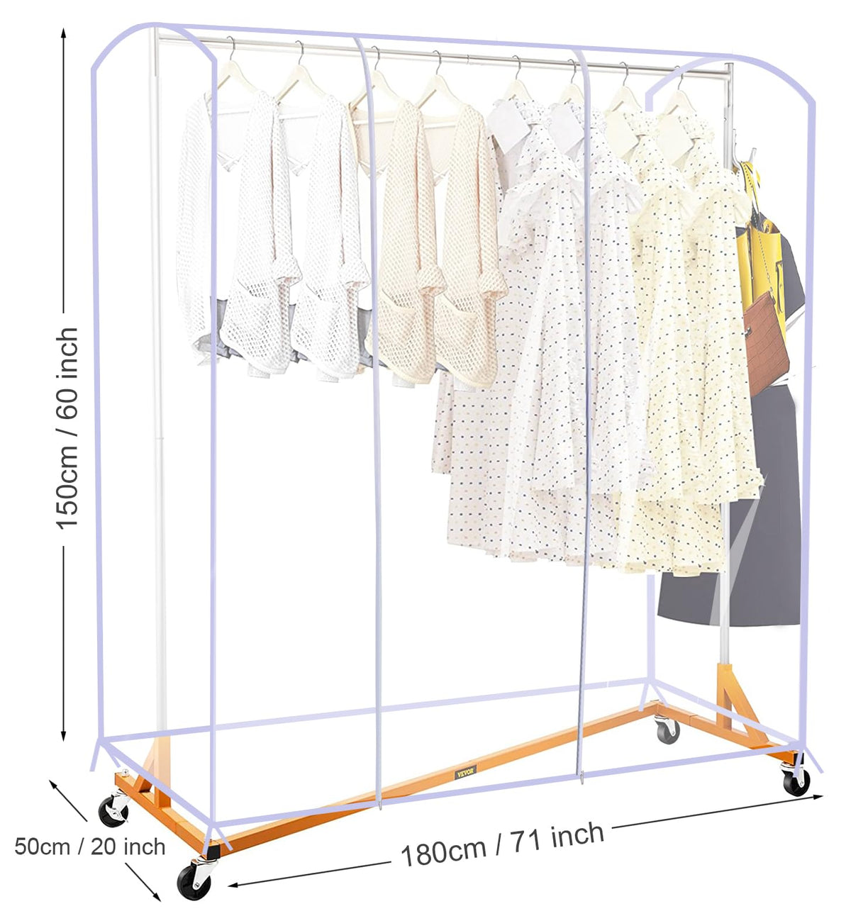 Ruibo Clear Garment Rack Cover Dustproof Clothes Rack Cover with 2 Durable Zipper/Clothing Waterproof Protector (L:71x20x60 inch)