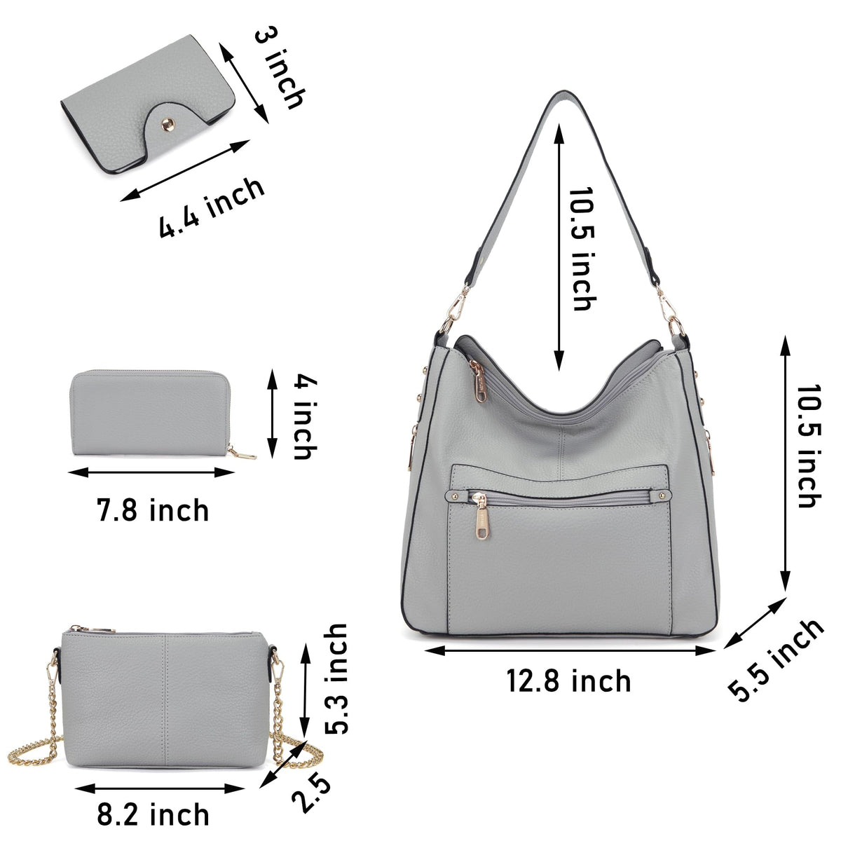 Large Crossbody Purses Set For Women Shoulder Bag Tote Handbags Ladies Hobo Bags With Wallet 4PCS Grey
