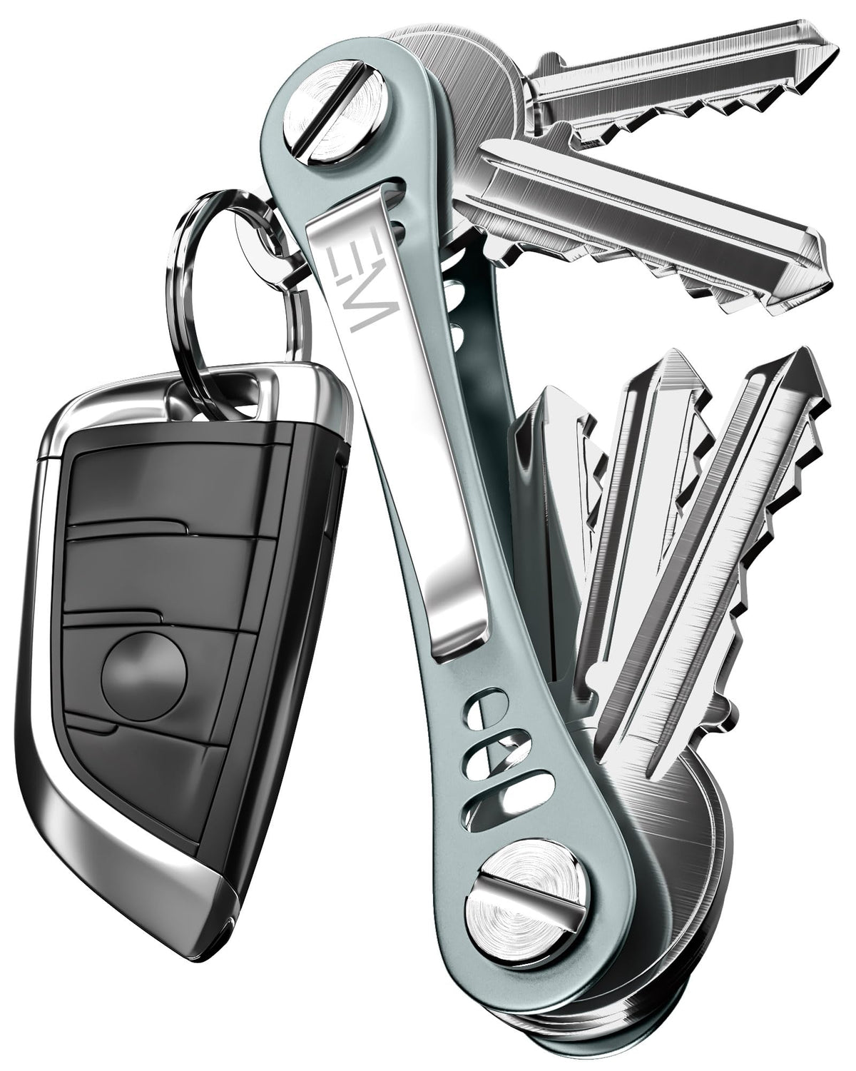 EM Premium Products Compact Key Holder - Pocket Key Organizer - 14 Keys Key Bar - Gray
